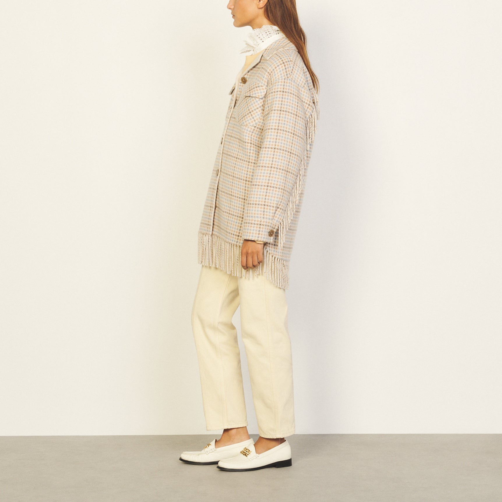 Manteau sur Chemise frangé en laine Sandro seconde main