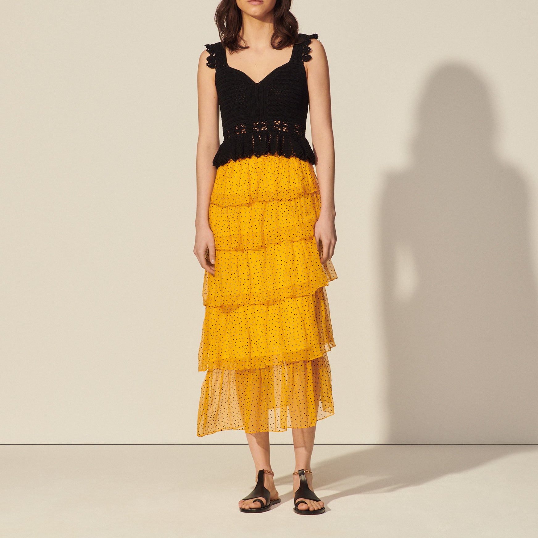 Jupon long plumetis à volants Sandro seconde main