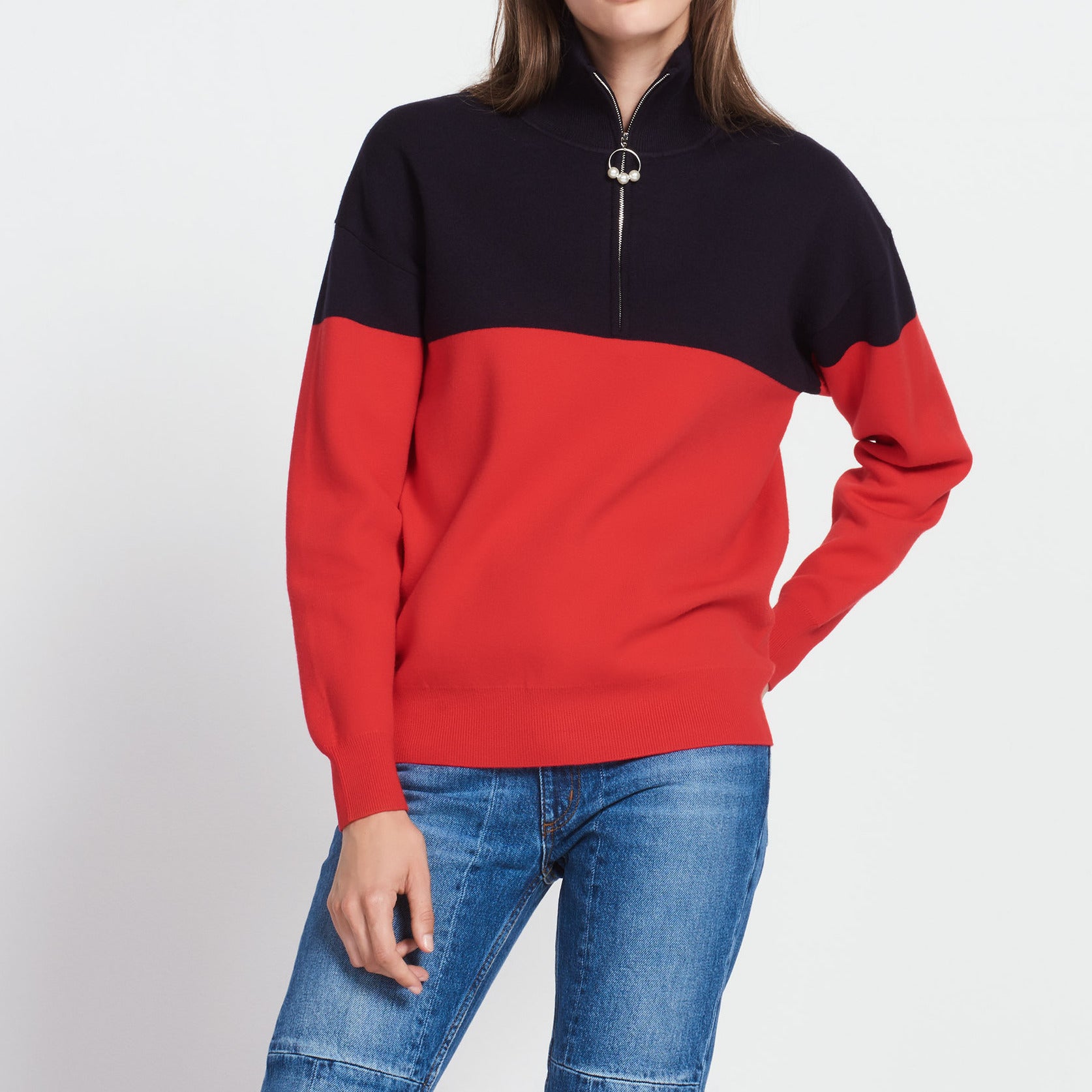 Pull bicolore avec fermeture perlées Sandro seconde main