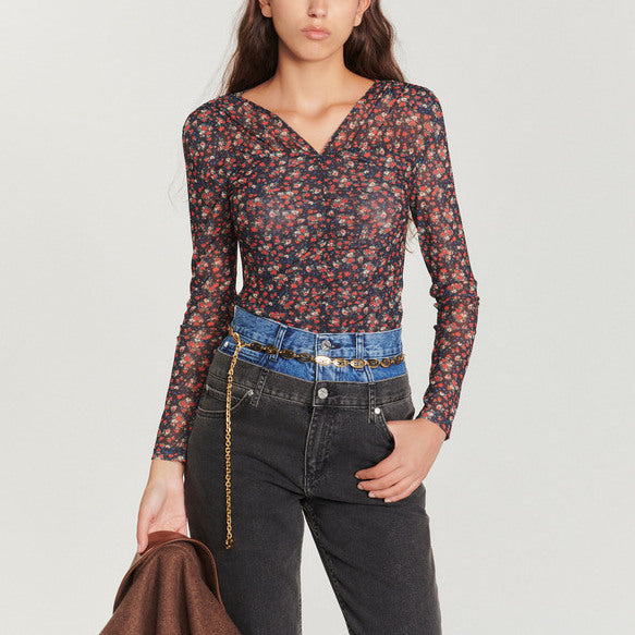 Top en tulle à imprimé fleuri Sandro seconde main