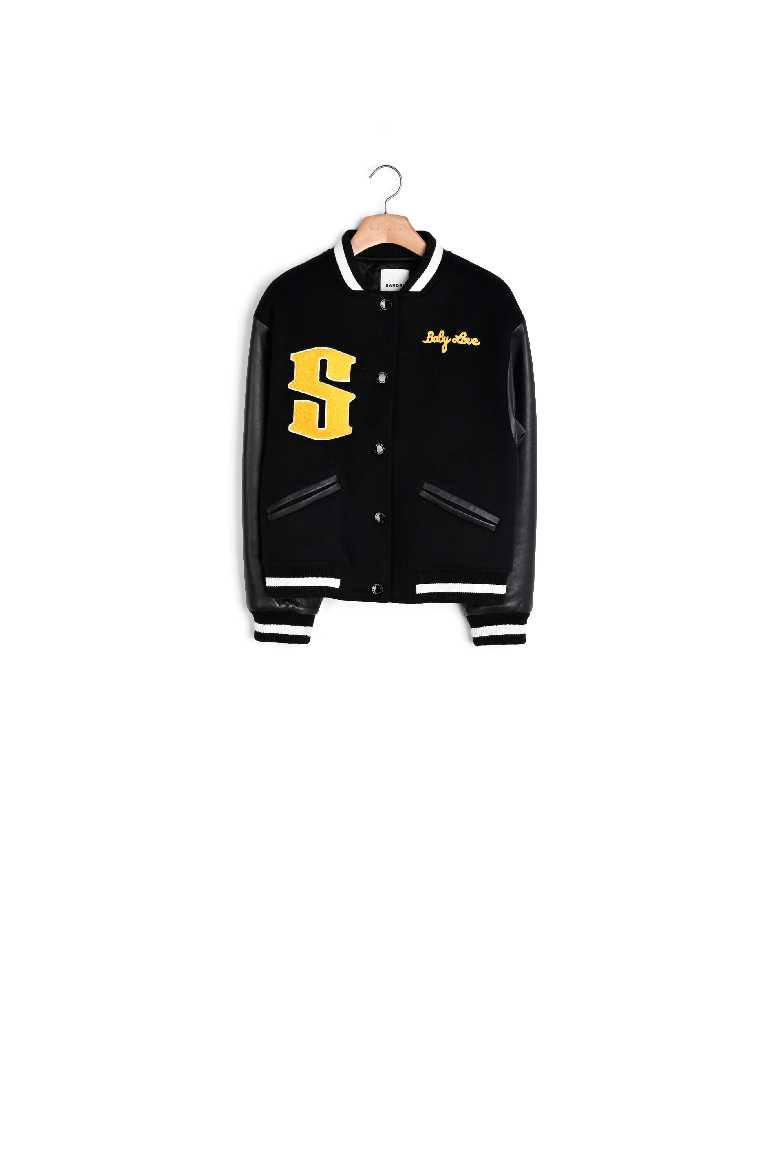 Blouson teddy en laine et cuir Sandro seconde main