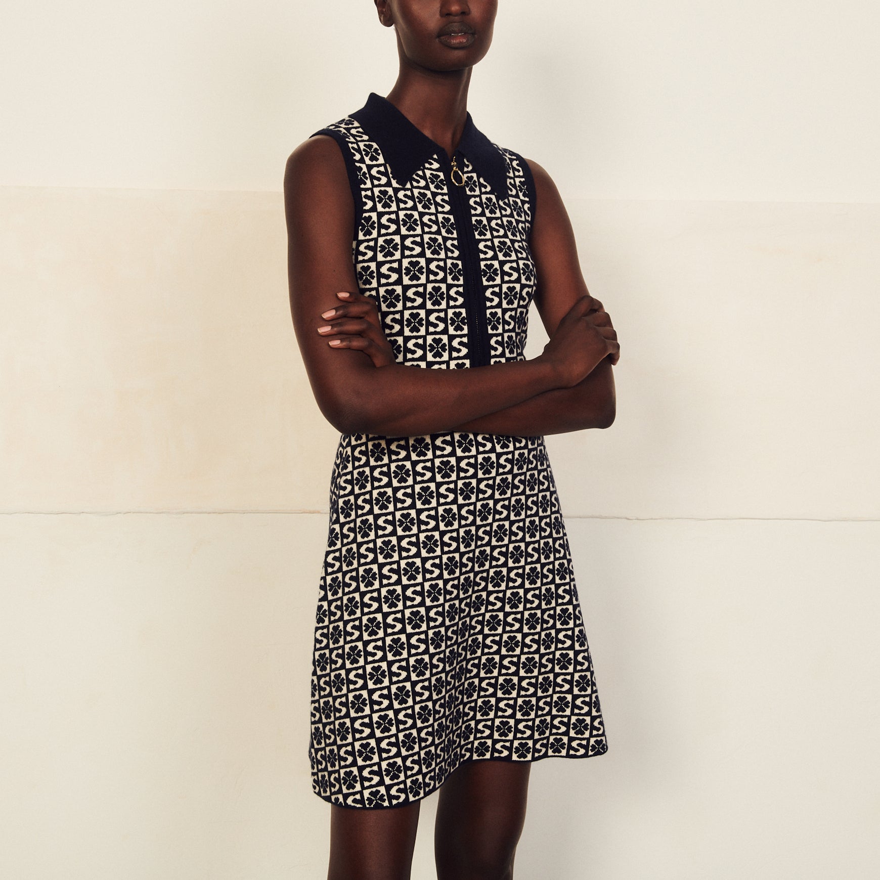 Robe polo sans manches à motif jacquard Sandro seconde main