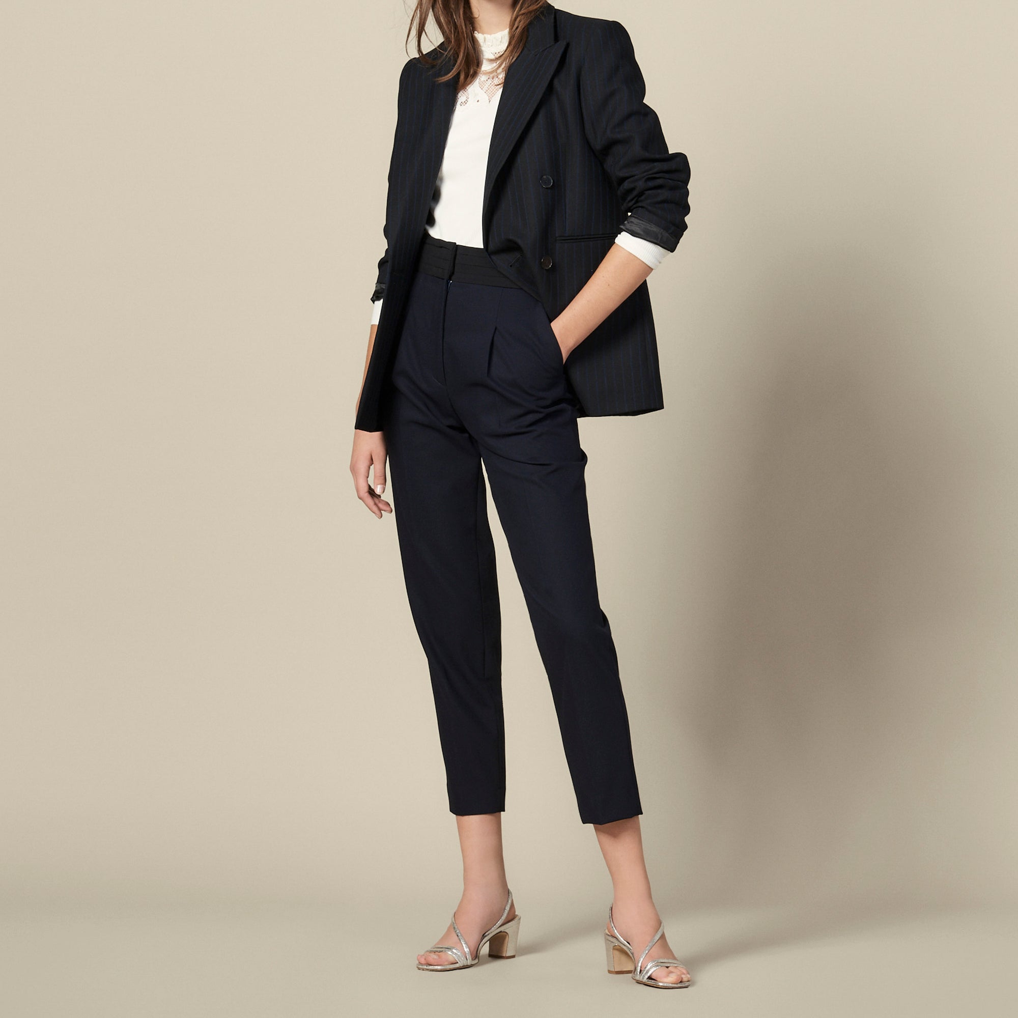 Pantalon droit à ceinture smoking Sandro seconde main