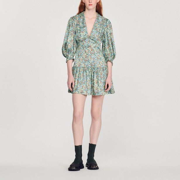 Robe courte fluide imprimé fleuri Sandro seconde main