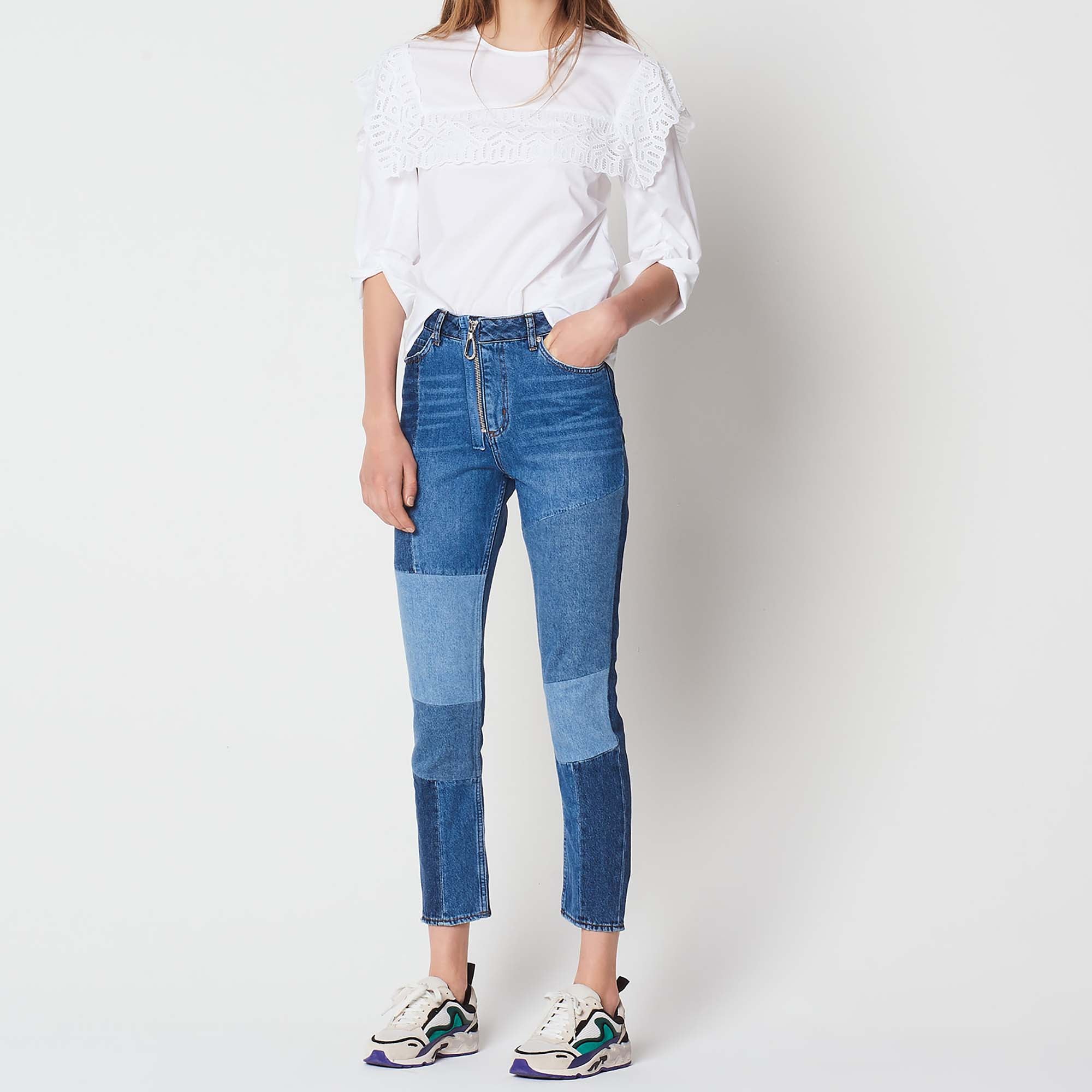 Jean en coton patchwork avec zip Sandro seconde main