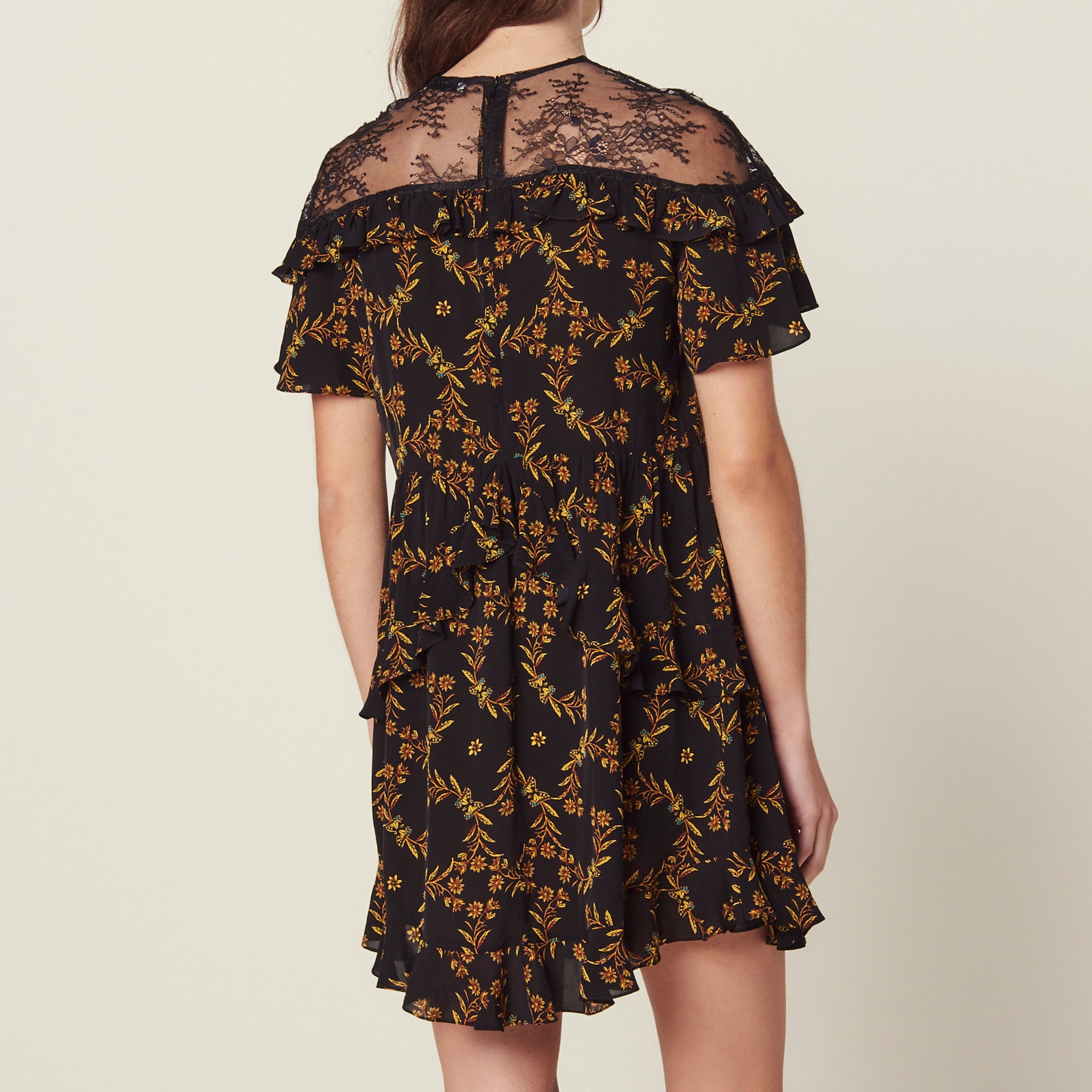 Robe courte imprimée avec dentelle Sandro seconde main