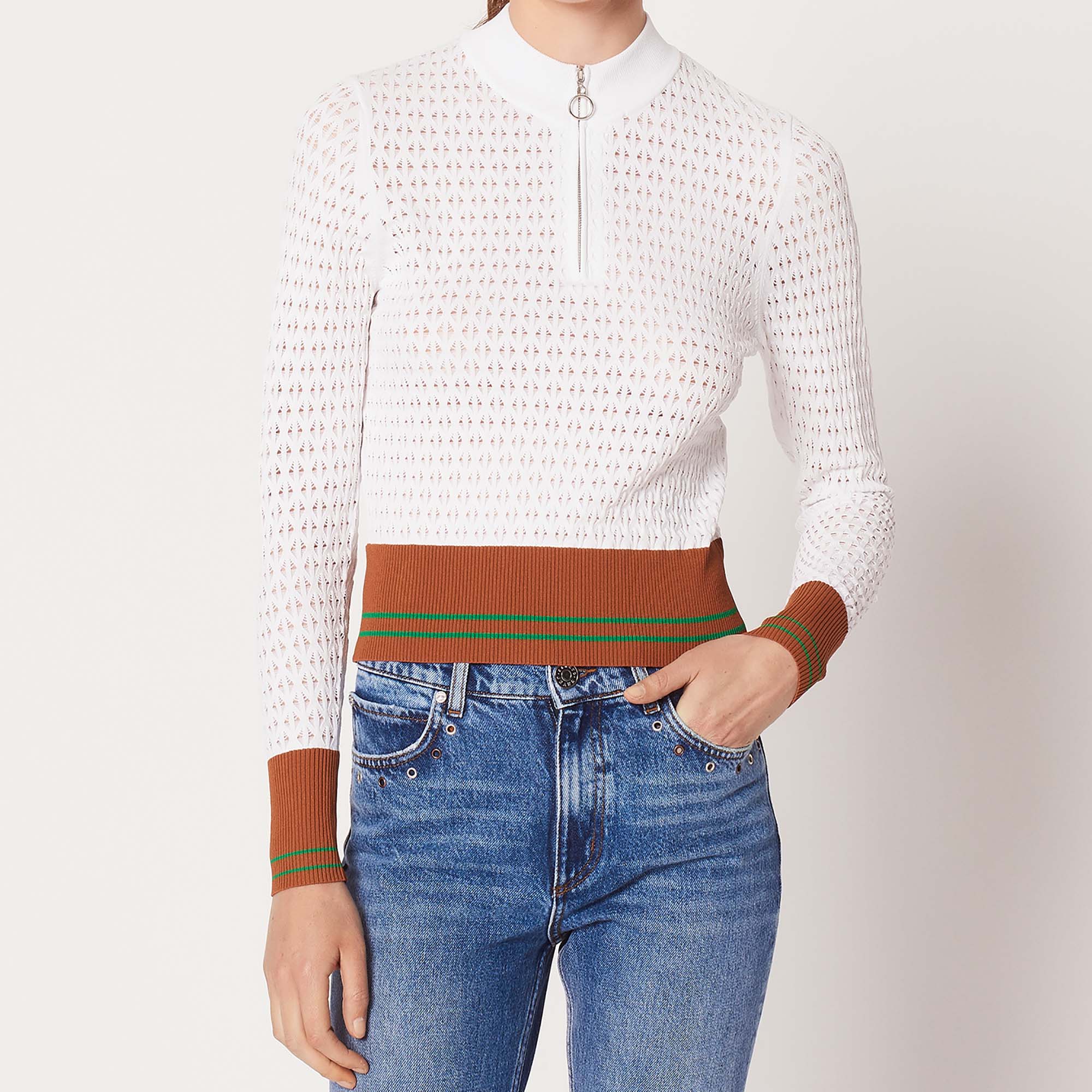 Pull ajouré avec col montant zippé Sandro seconde main