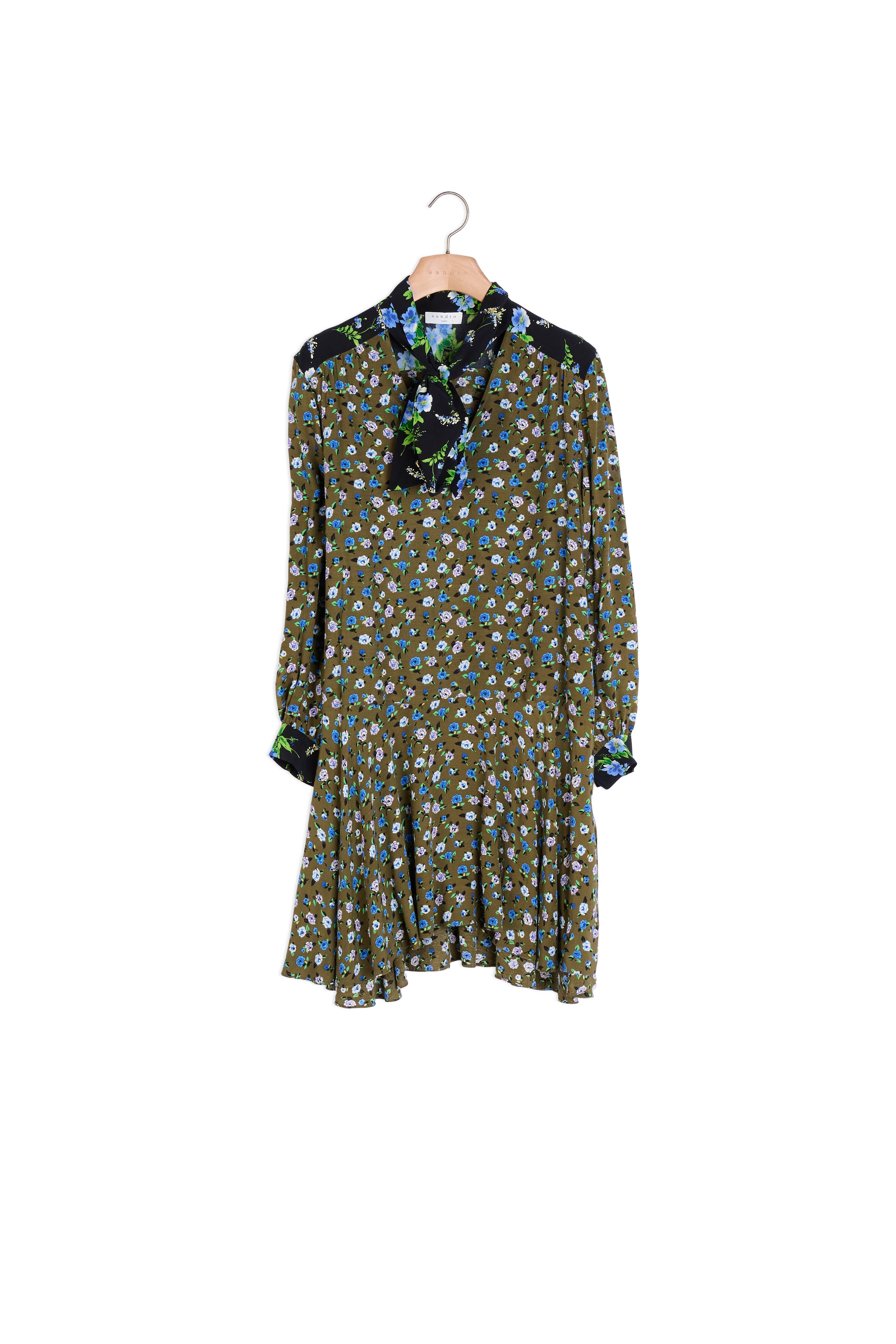 Robe courte imprimée à col lavallière Sandro seconde main
