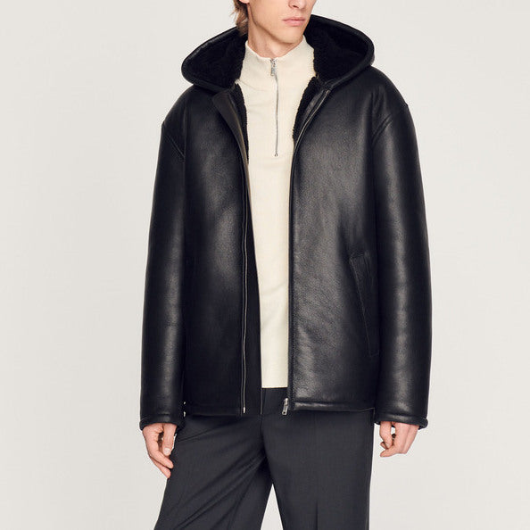 Blouson à capuche en peau lainée Sandro seconde main