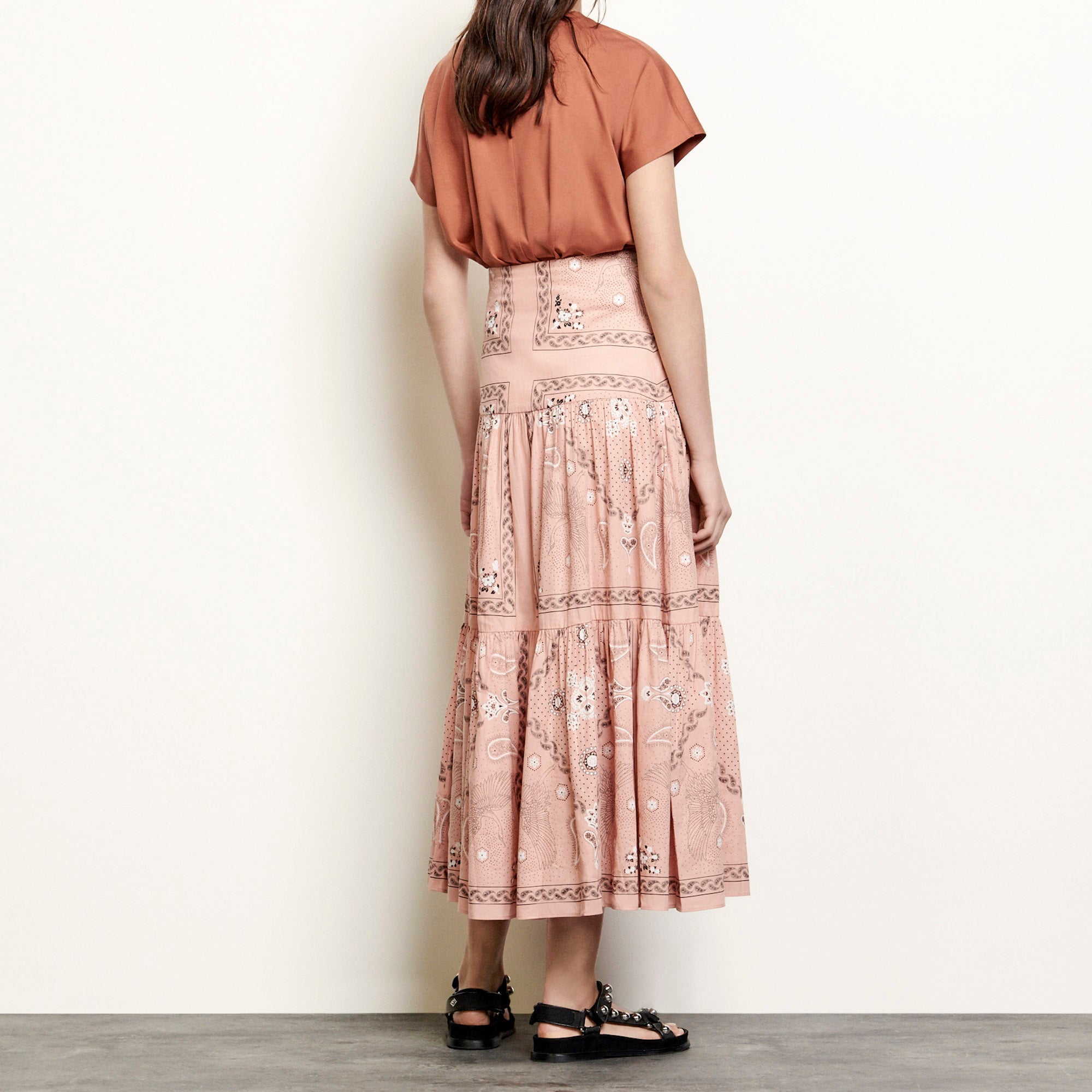 Jupe longue volumineuse imprimée Sandro seconde main