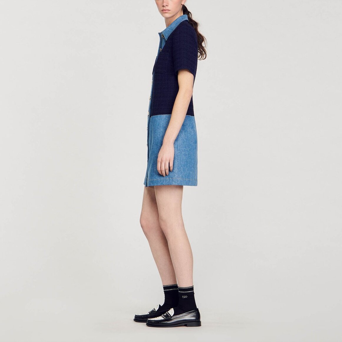 Robe courte en tweed et denim Sandro seconde main