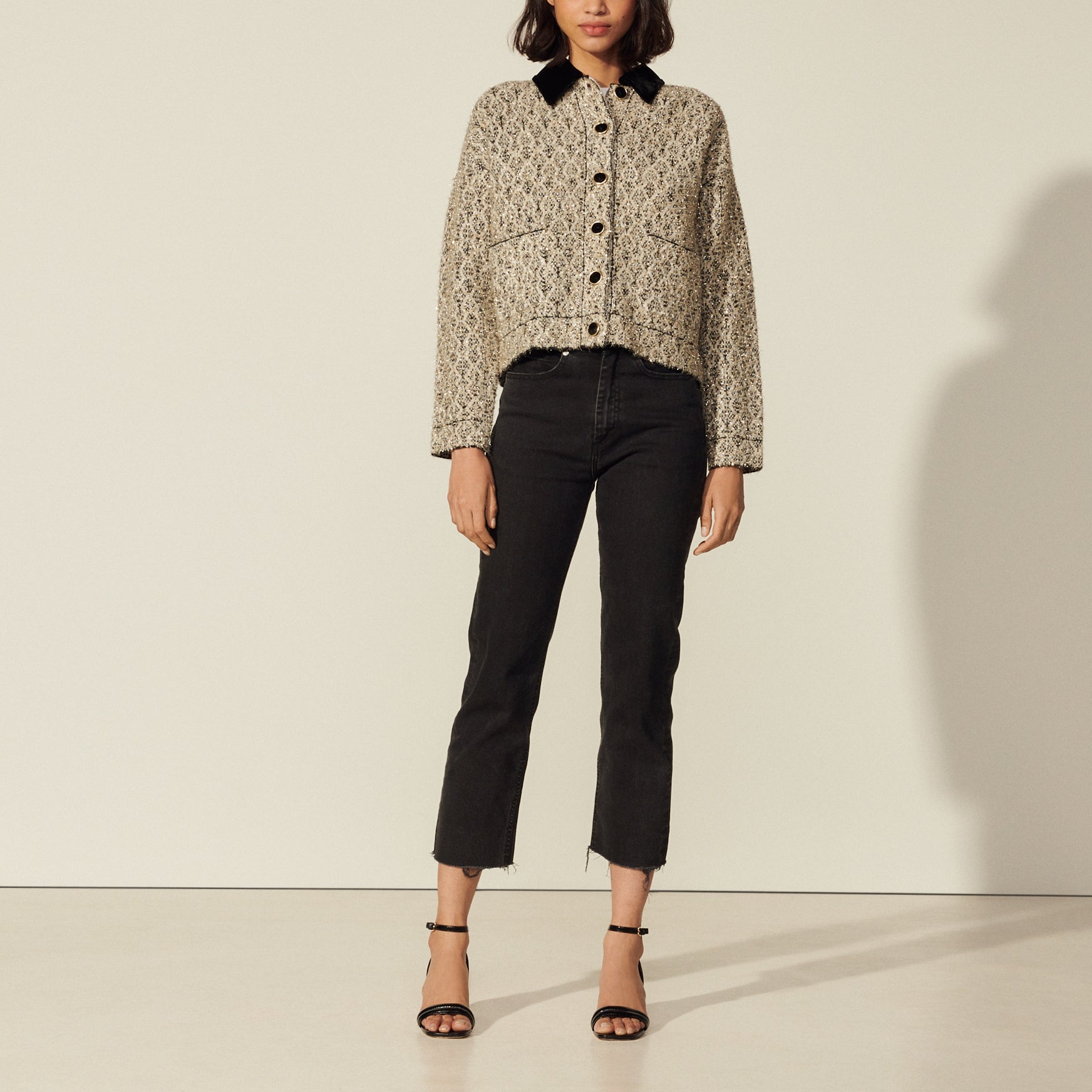 Blouson en tweed lurex et col contrasté Sandro seconde main
