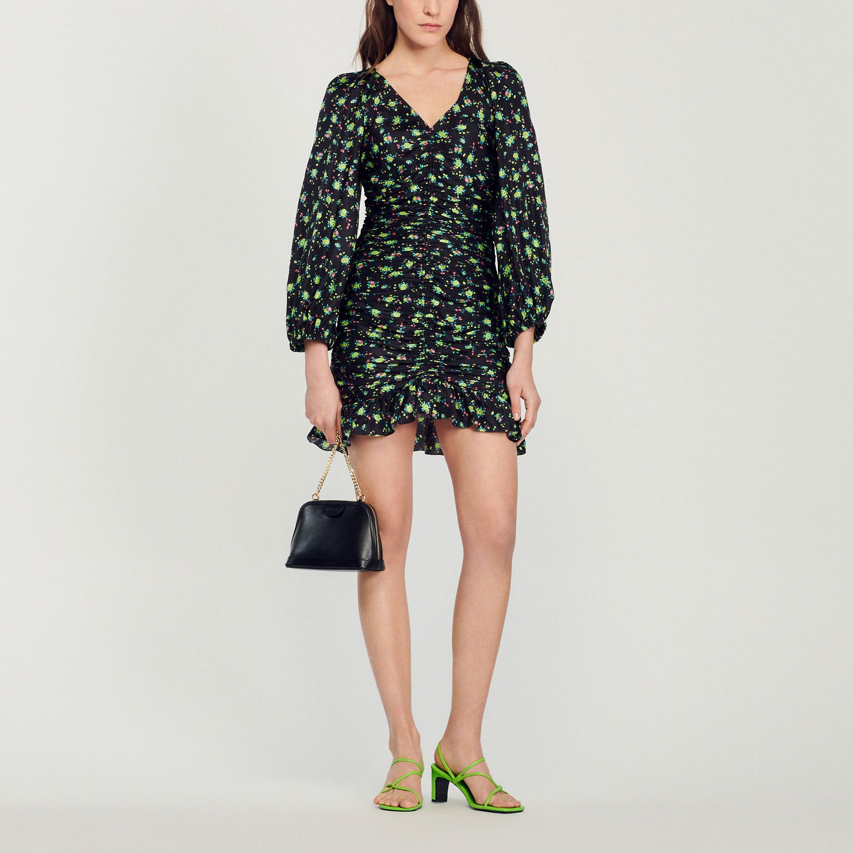 Robe courte froncée à imprimé fleuri Sandro seconde main