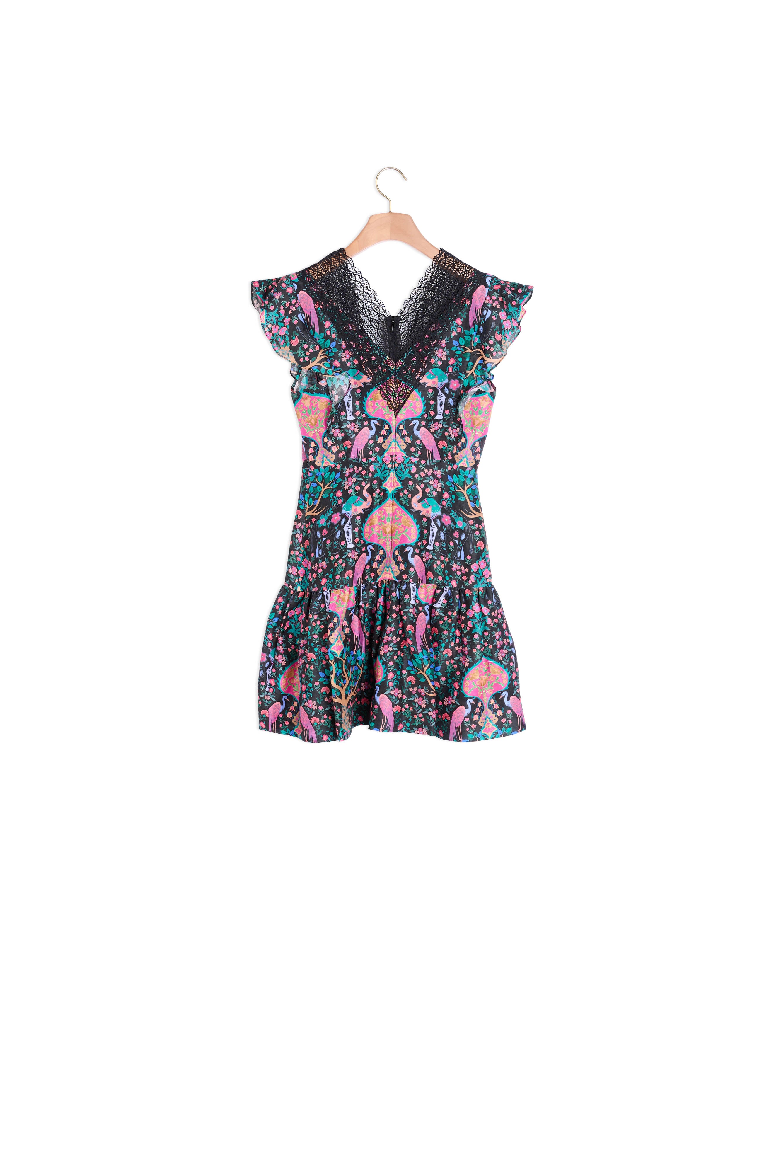 Robe courte imprimée avec dentelle Sandro seconde main