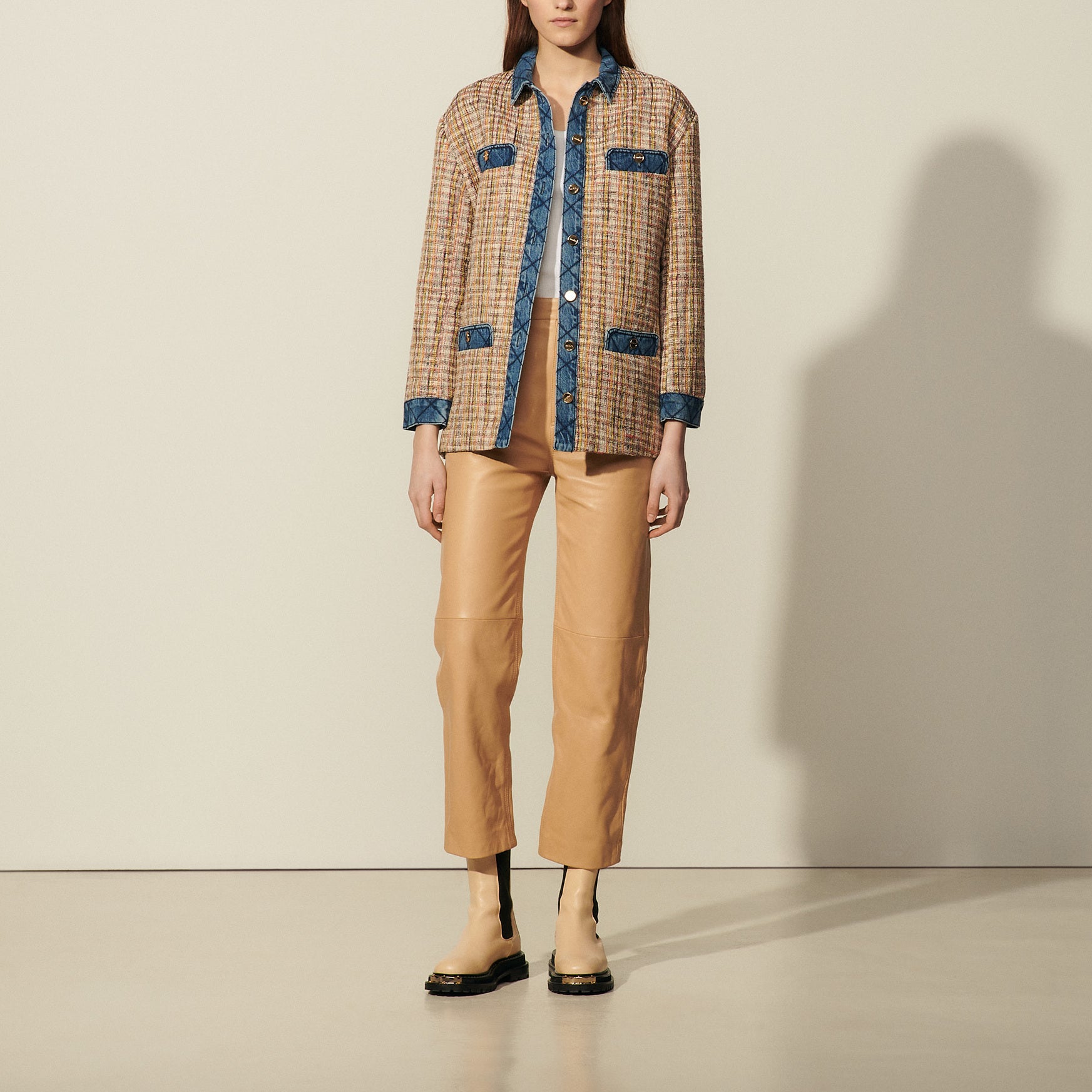 Veste en tweed à empiècements en Jean Sandro seconde main