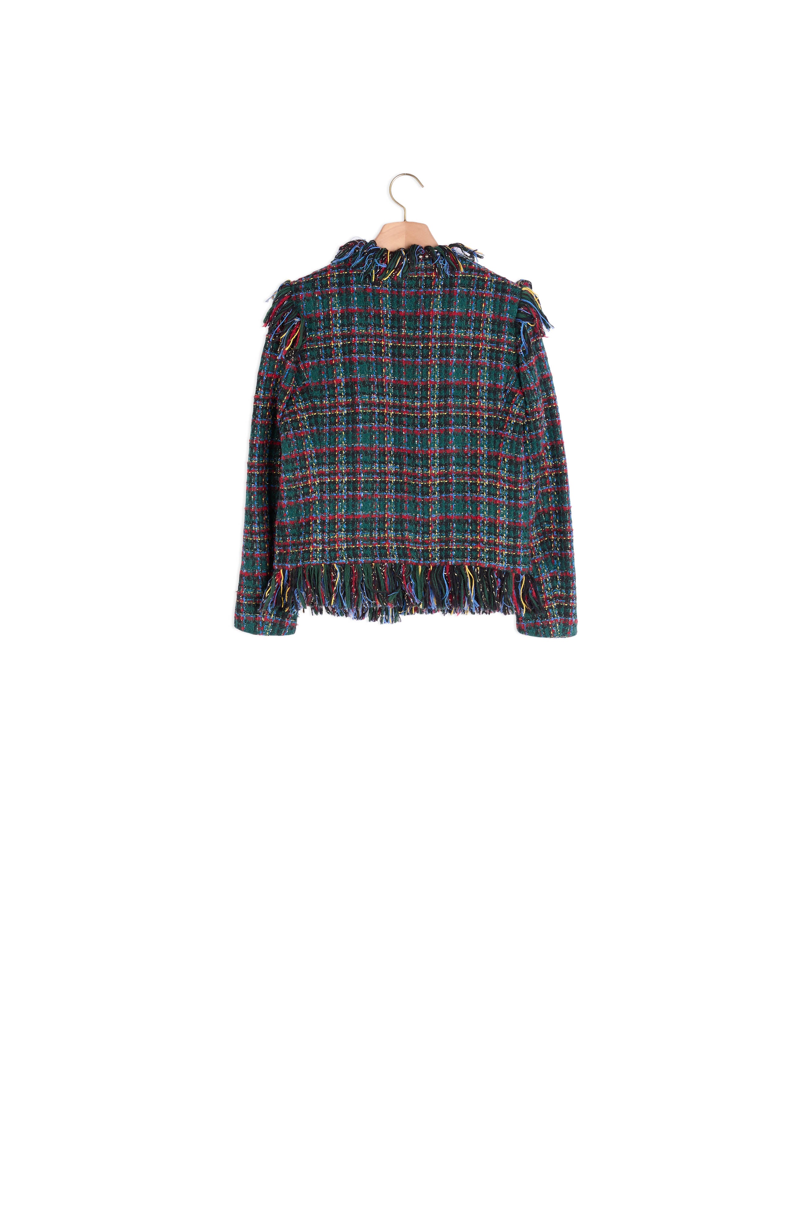 Veste à carreaux en tweed frangé Sandro seconde main
