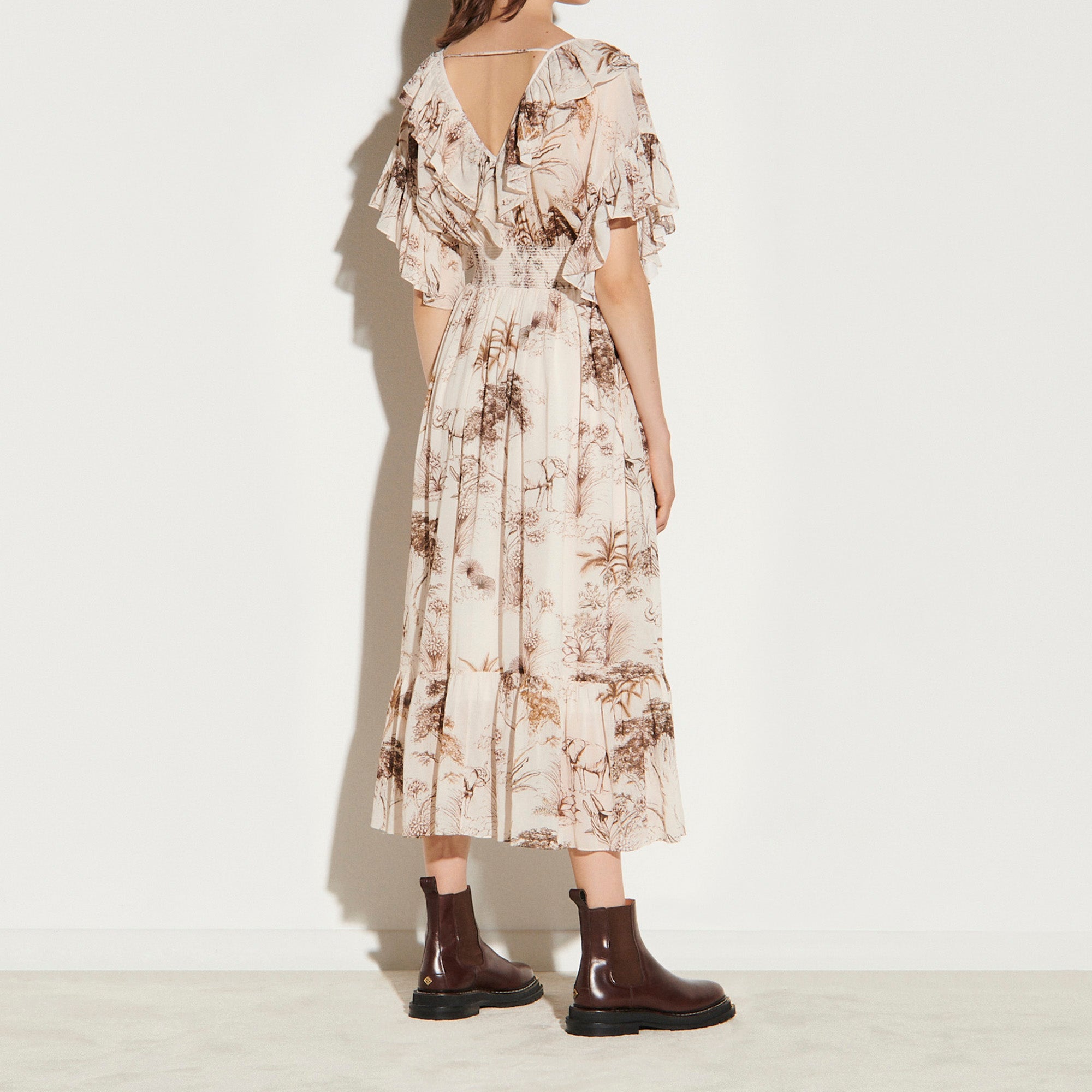 Robe longue imprimée avec volants Sandro seconde main