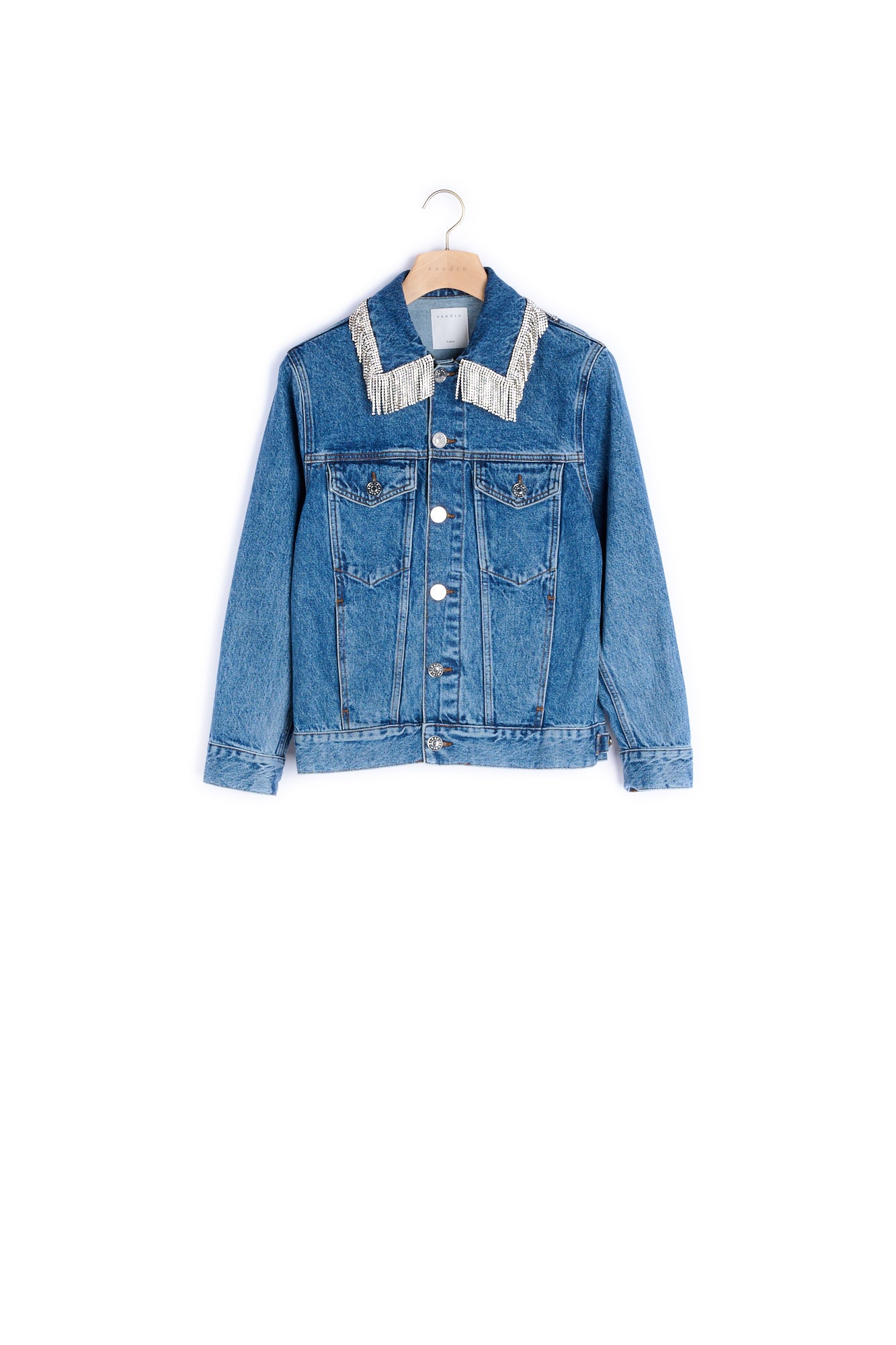Veste en jean  avec strass au col Sandro seconde main
