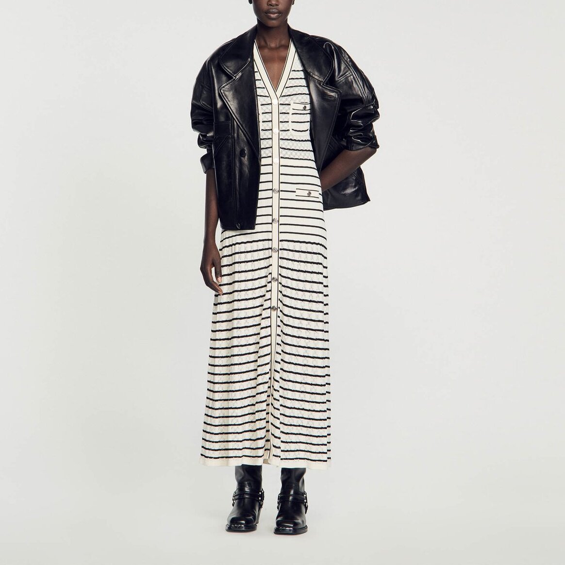 Robe midi en Maille à rayures Sandro seconde main