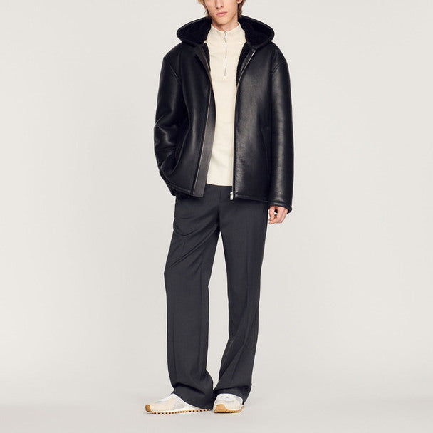 Blouson à capuche en peau lainée Sandro seconde main