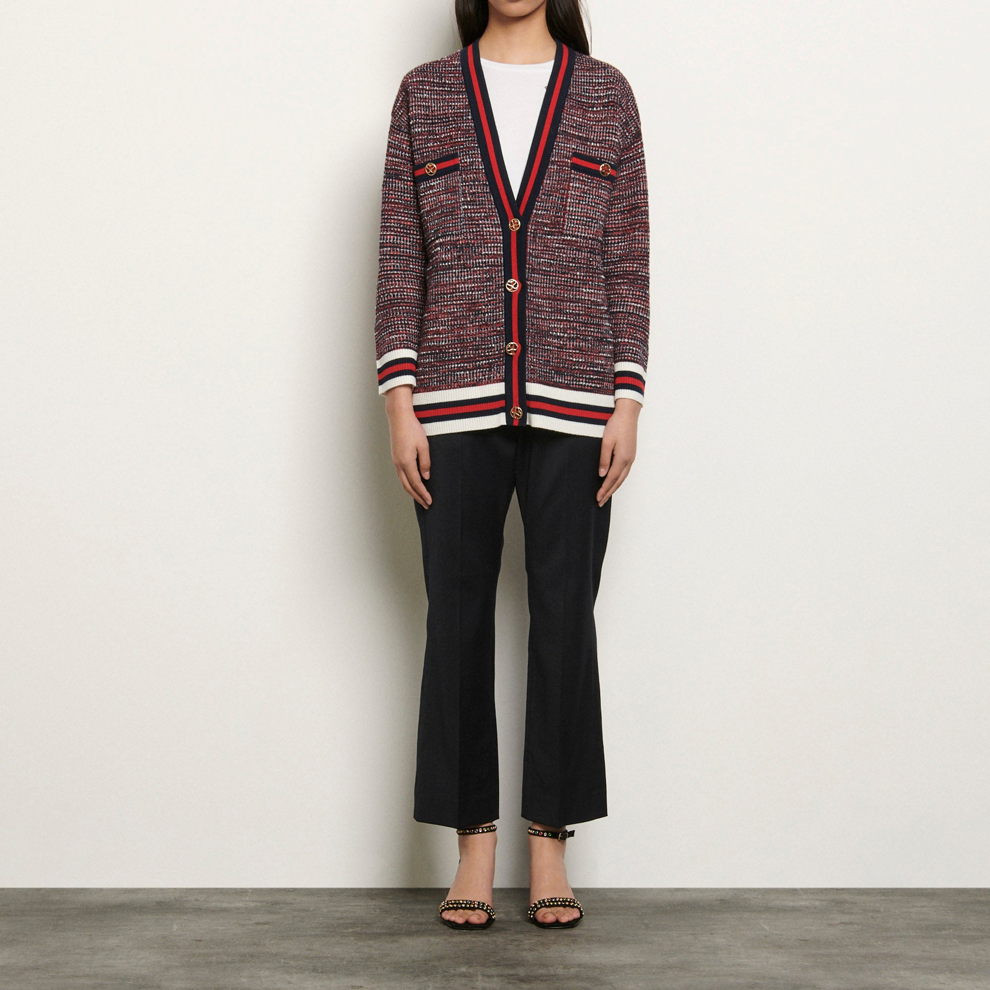 Cardigan effet tweed à galons rayés Sandro seconde main