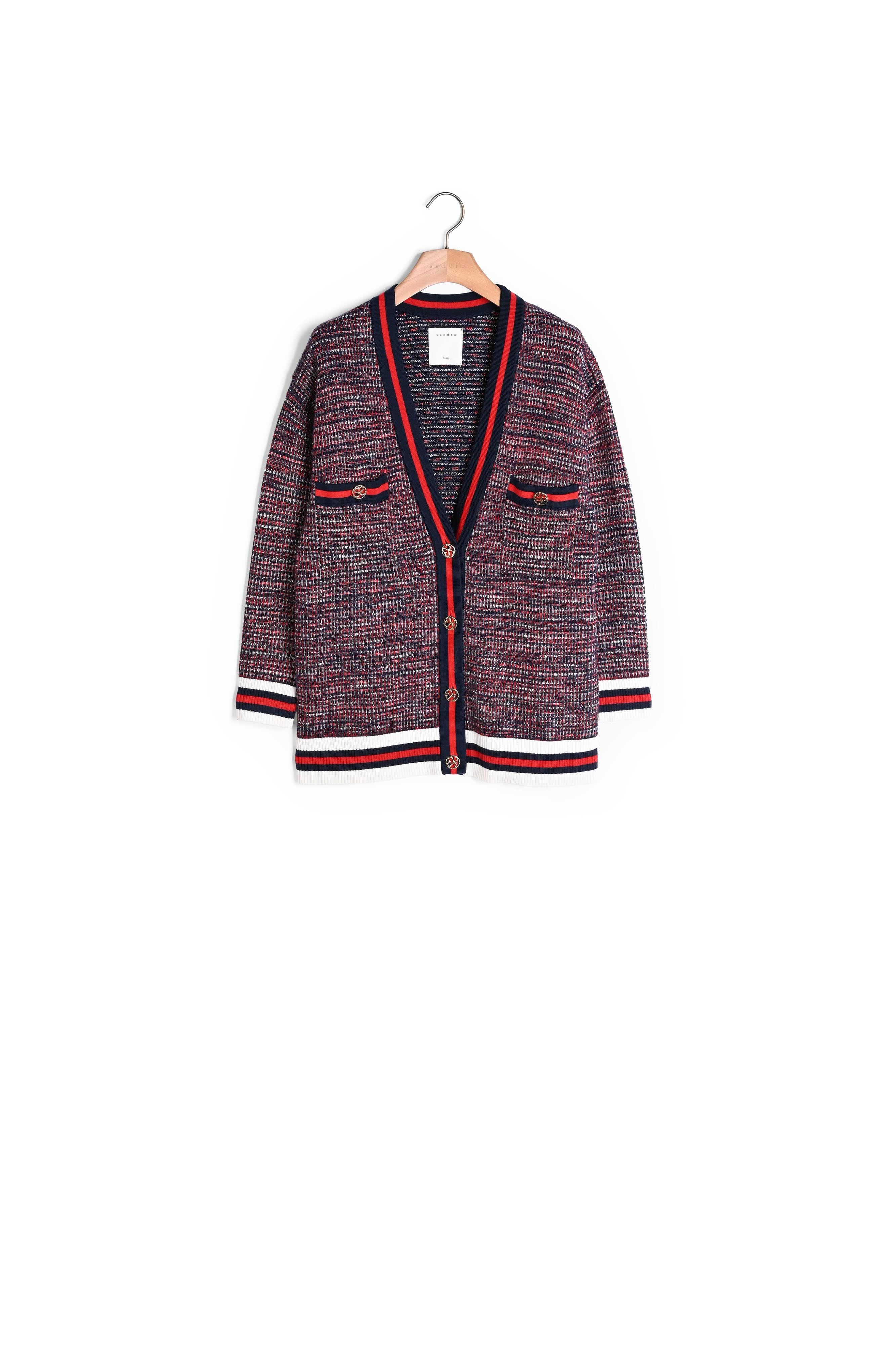 Cardigan effet tweed à galons rayés Sandro seconde main