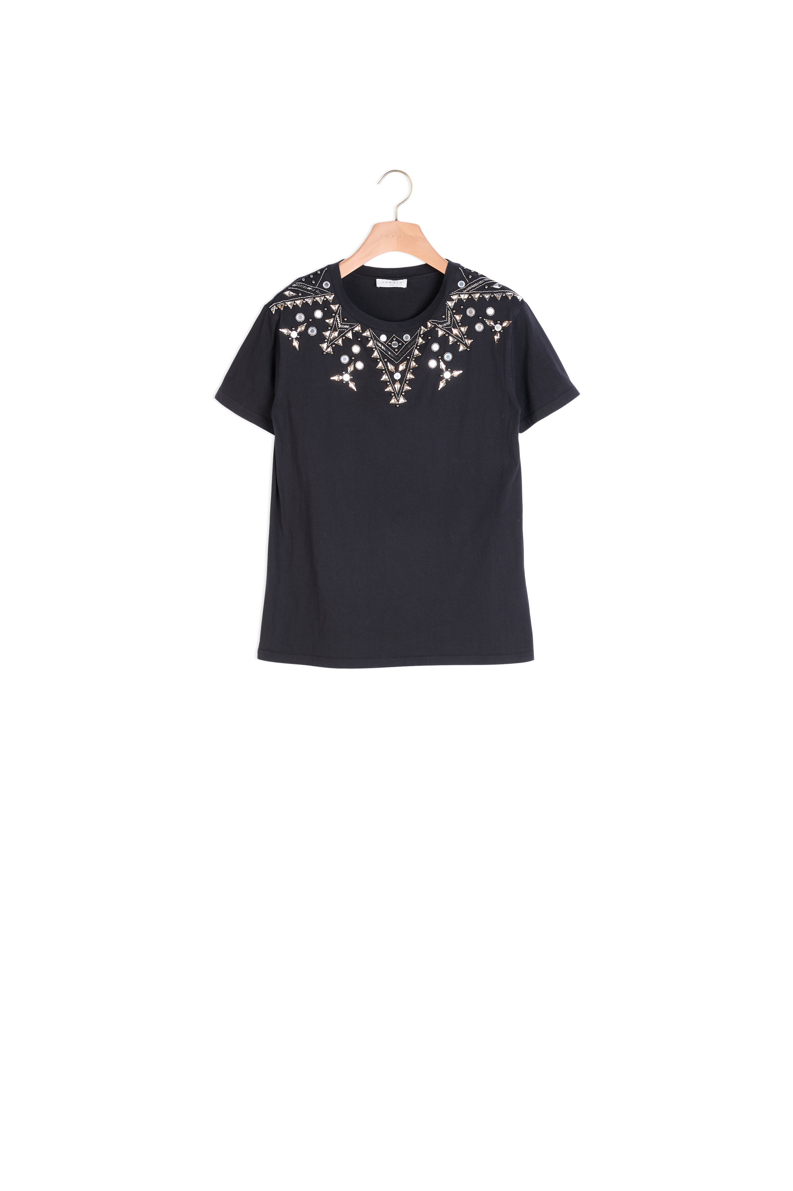 T-shirt à broderies strass et perles Sandro seconde main