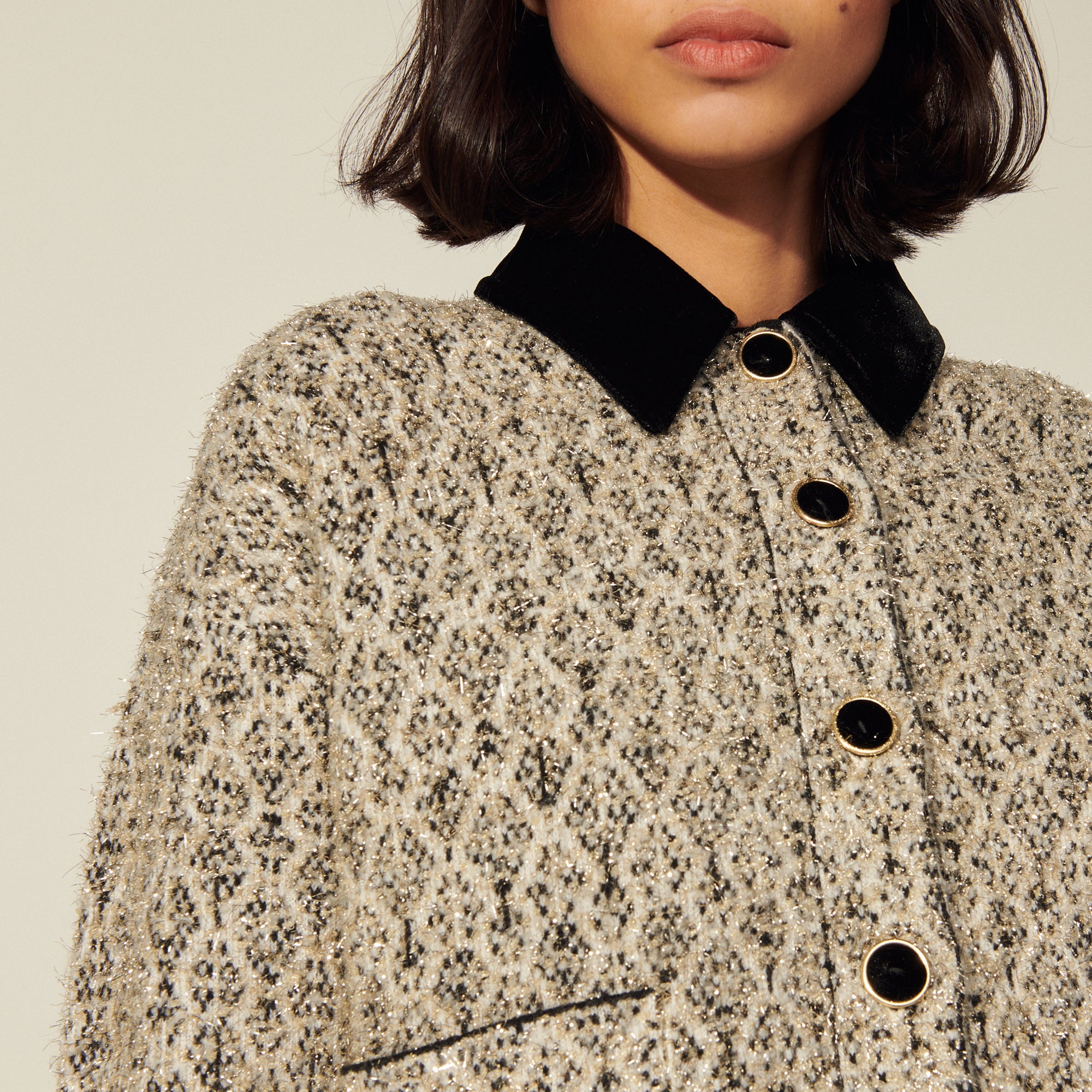 Blouson en tweed lurex et col contrasté Sandro seconde main