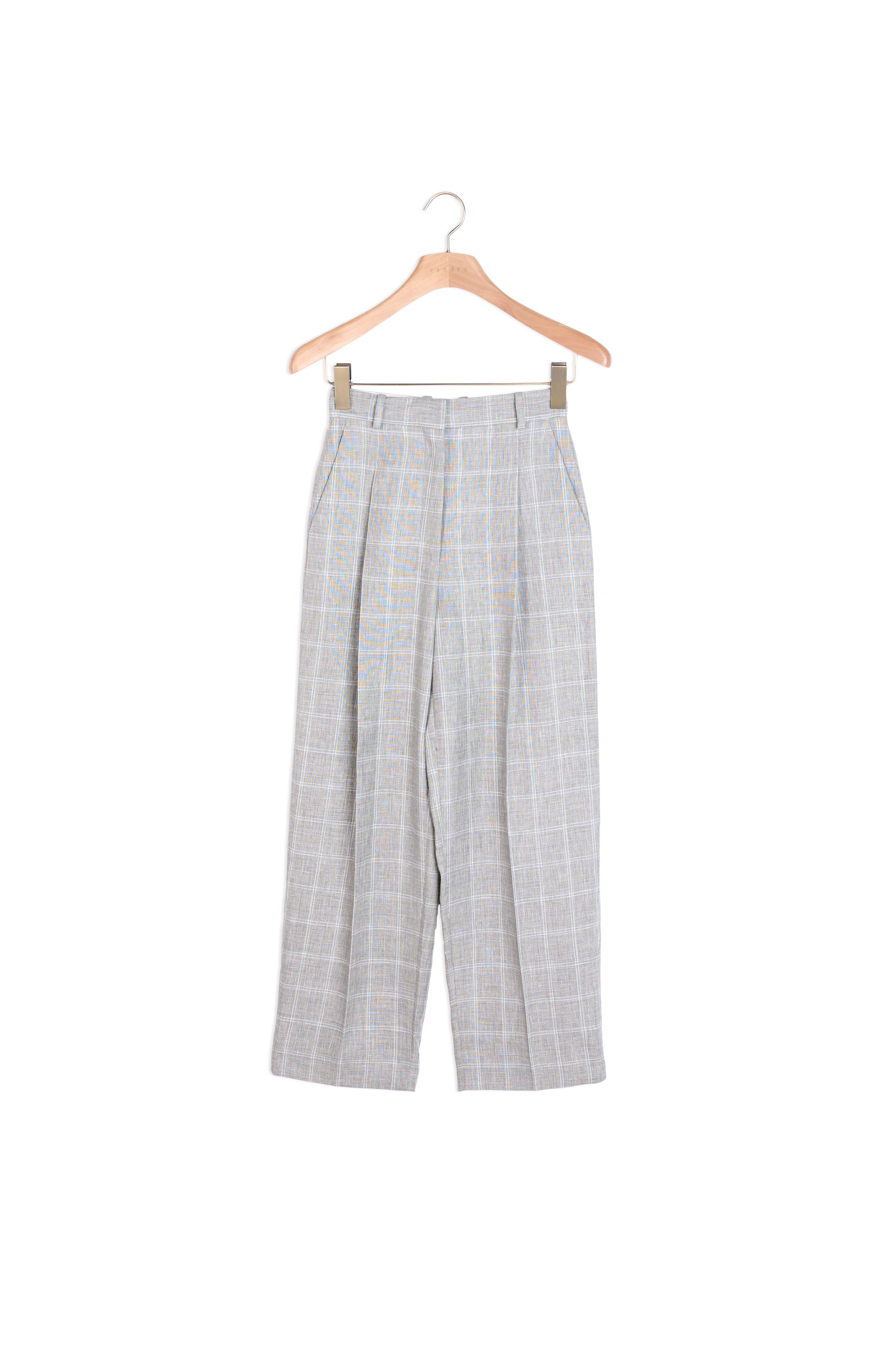 Pantalon en lin mélangé à carreaux Sandro seconde main