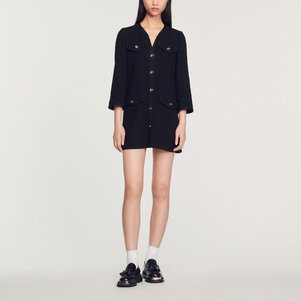 Robe courte en tweed à manches longues Sandro seconde main