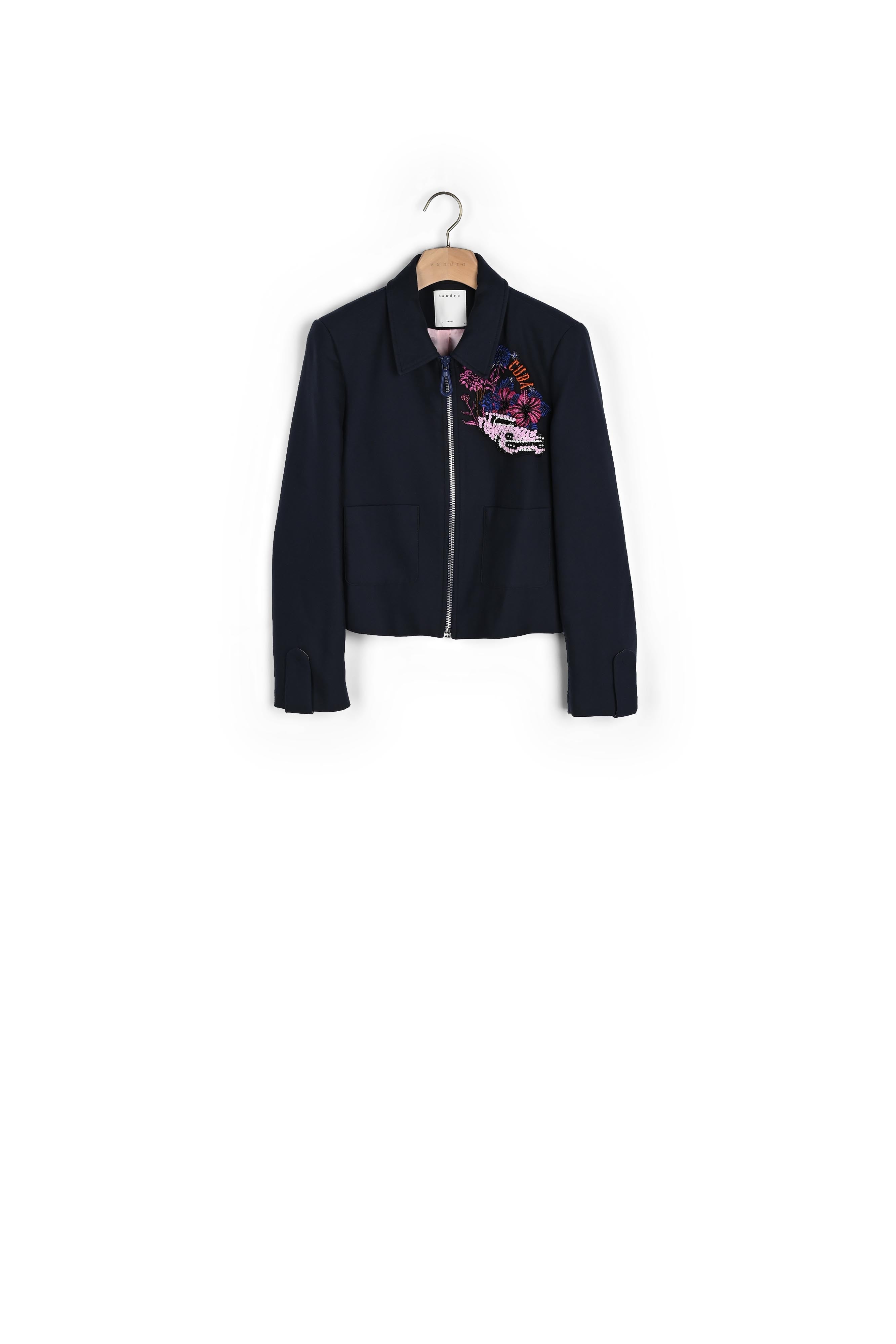 Veste zippée broderie inspiration Cuba Sandro seconde main