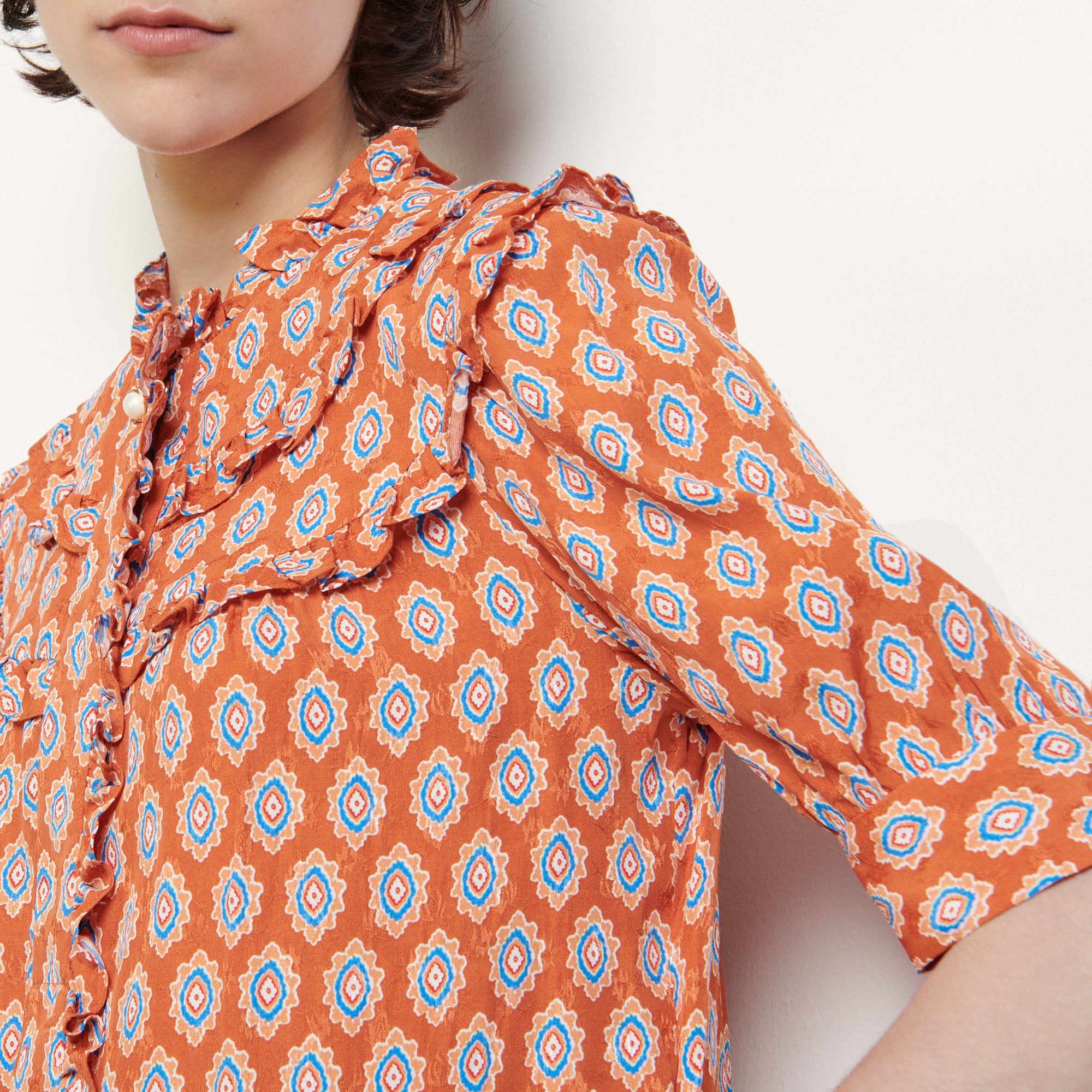 Robe courte imprimée avec volants Sandro seconde main