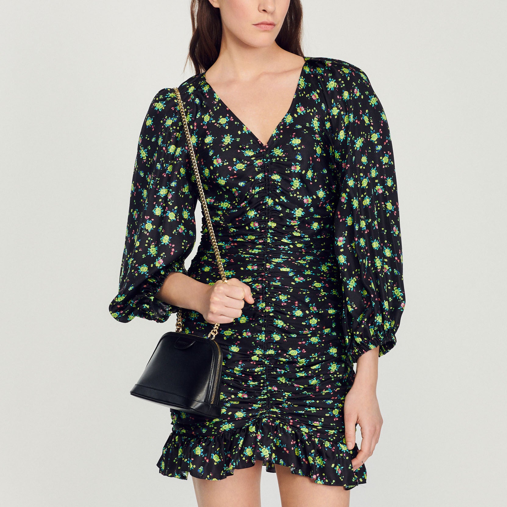 Robe courte froncée à imprimé fleuri Sandro seconde main