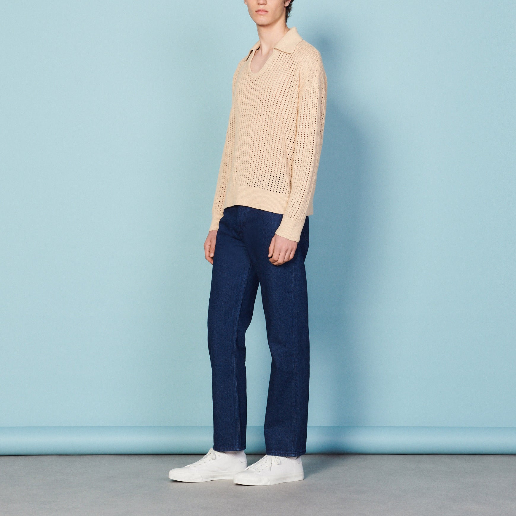 Pull col polo en lin et coton biologique Sandro seconde main