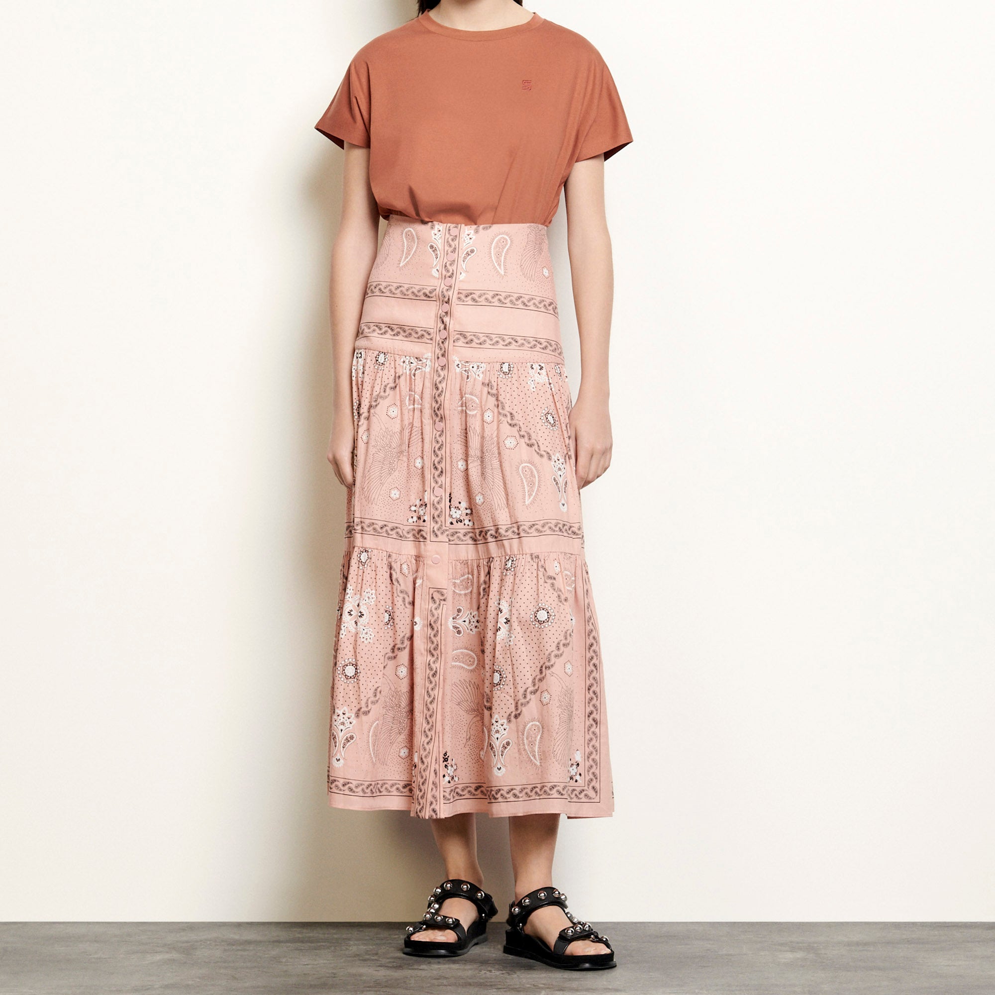 Jupe longue volumineuse imprimée Sandro seconde main