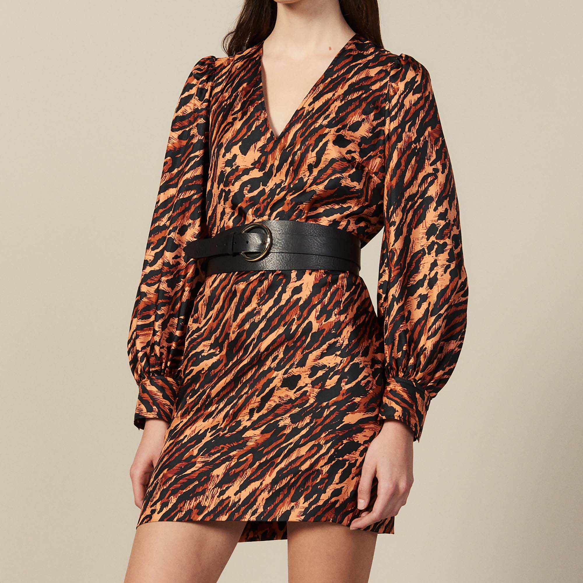 Robe courte imprimée en soie Sandro seconde main