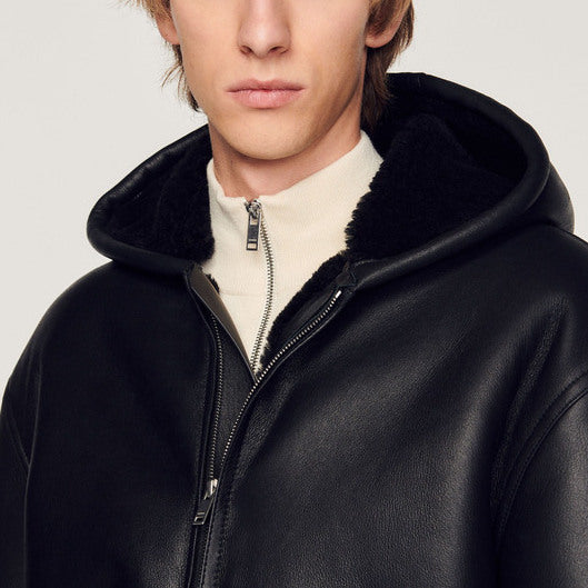 Blouson à capuche en peau lainée Sandro seconde main