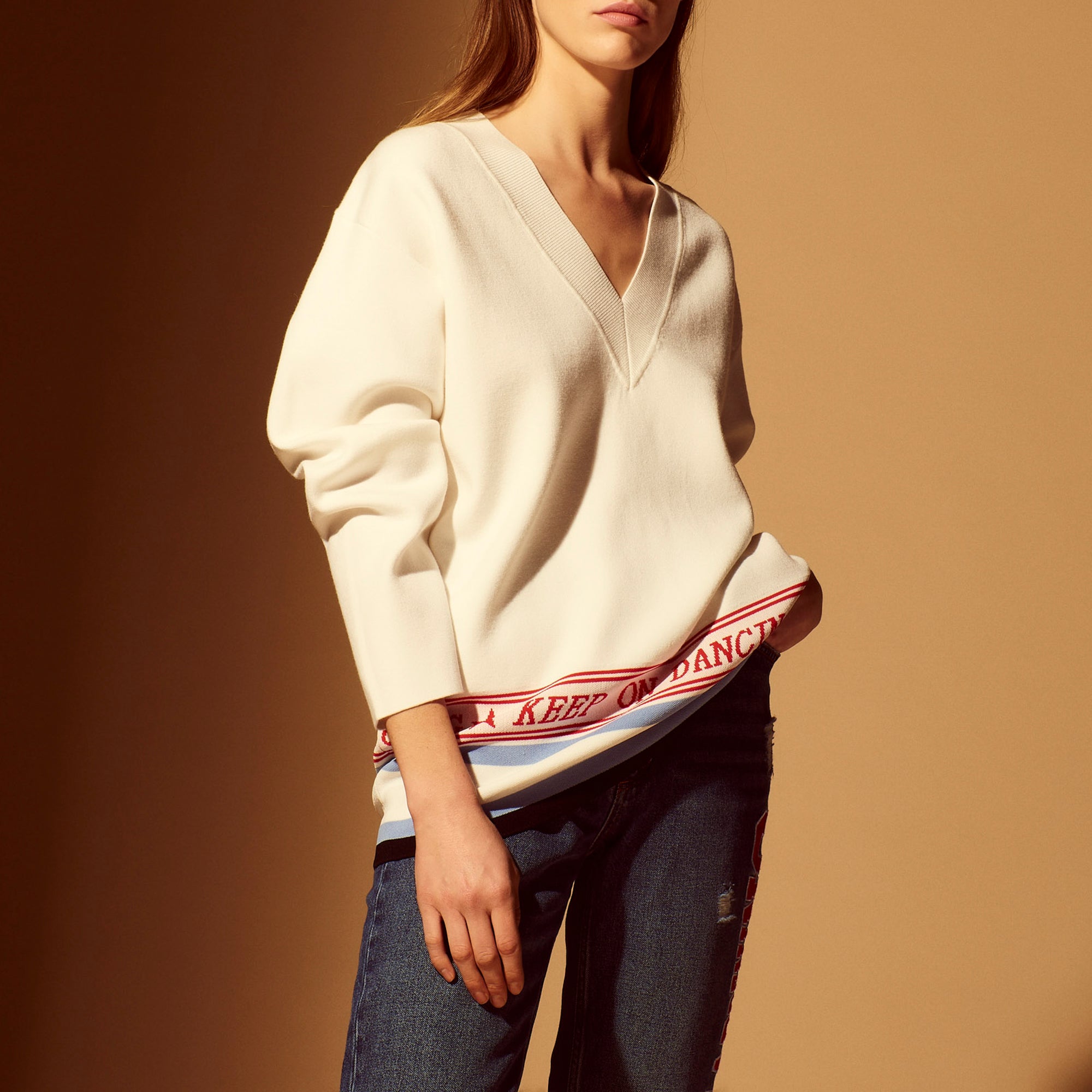Pull col V détail jacquard Sandro seconde main