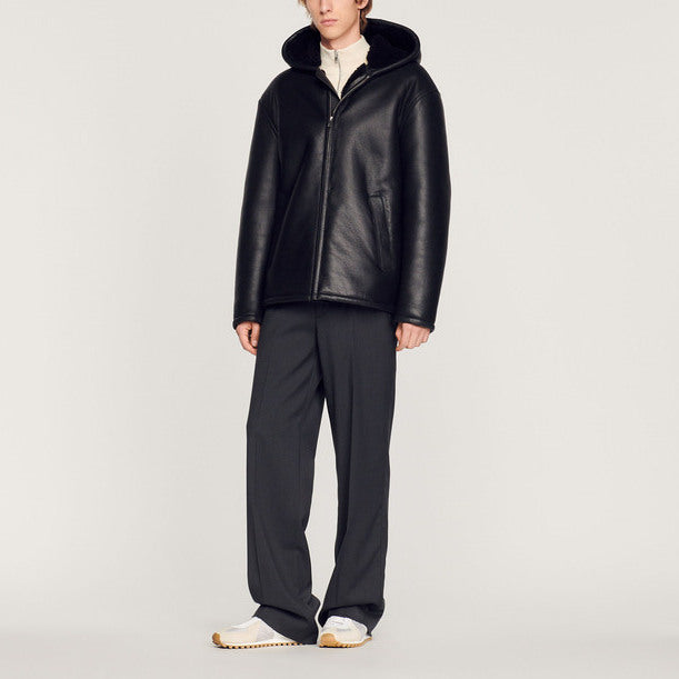 Blouson à capuche en peau lainée Sandro seconde main