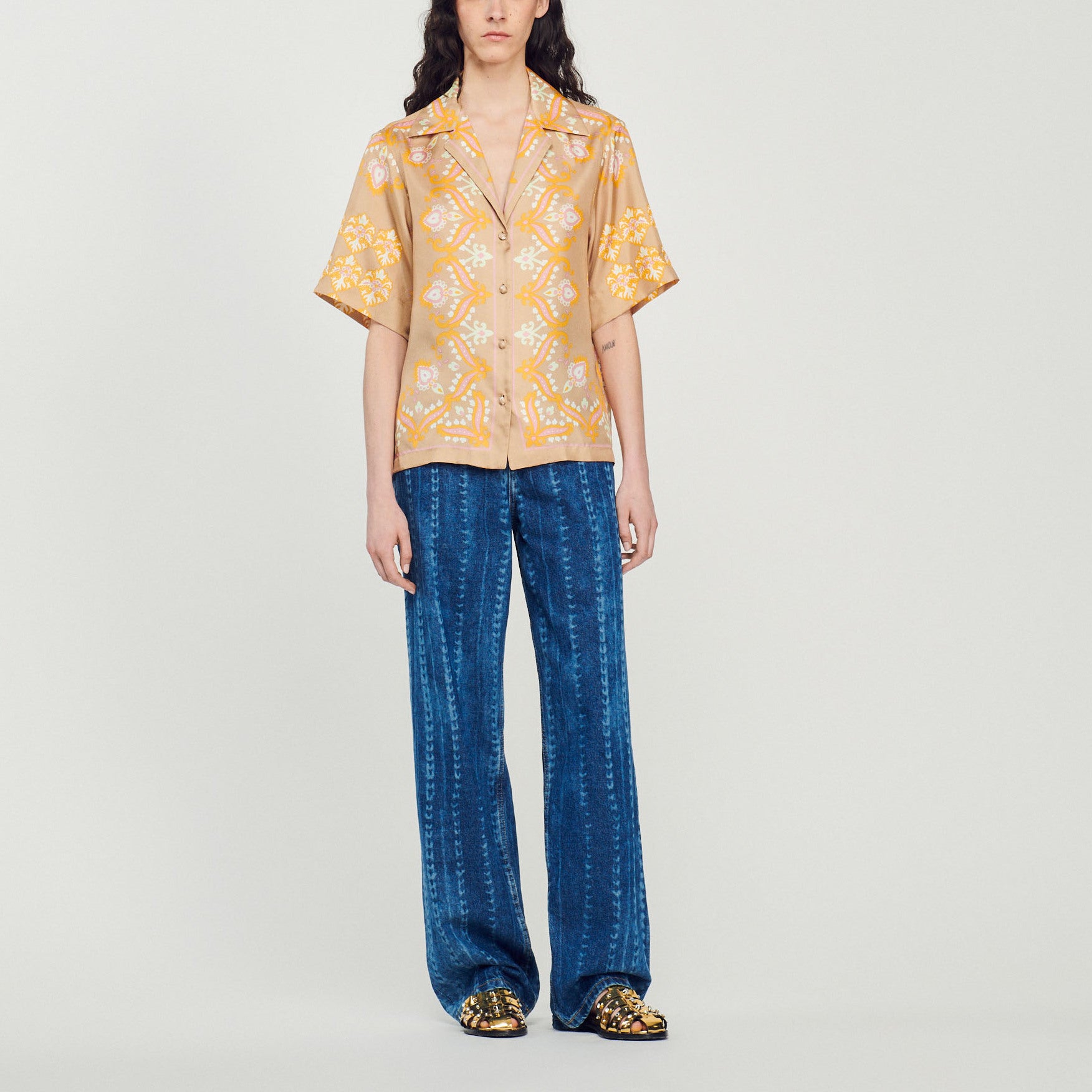 Chemise en soie imprimée Sandro seconde main