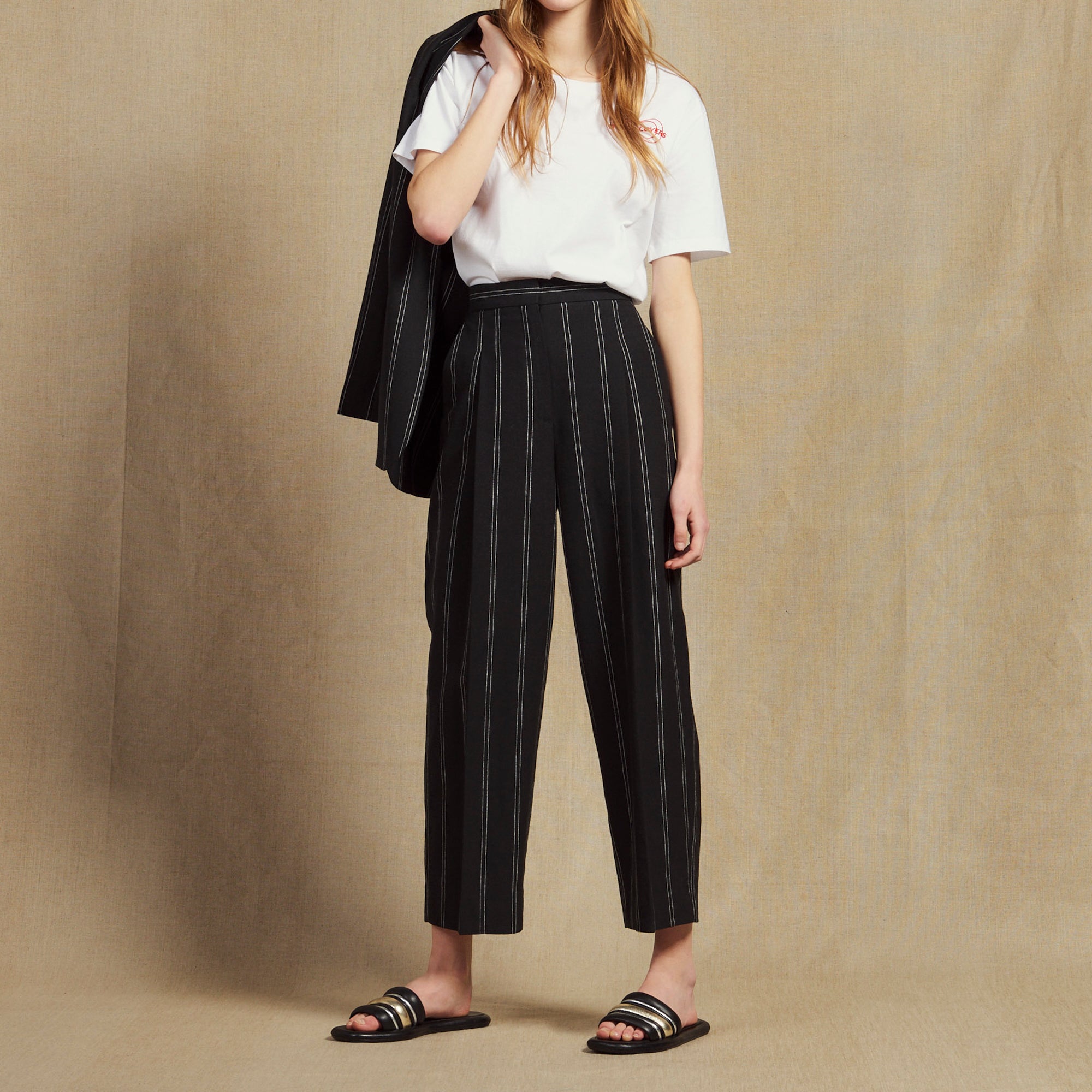 Pantalon à pinces rayé assorti Sandro seconde main
