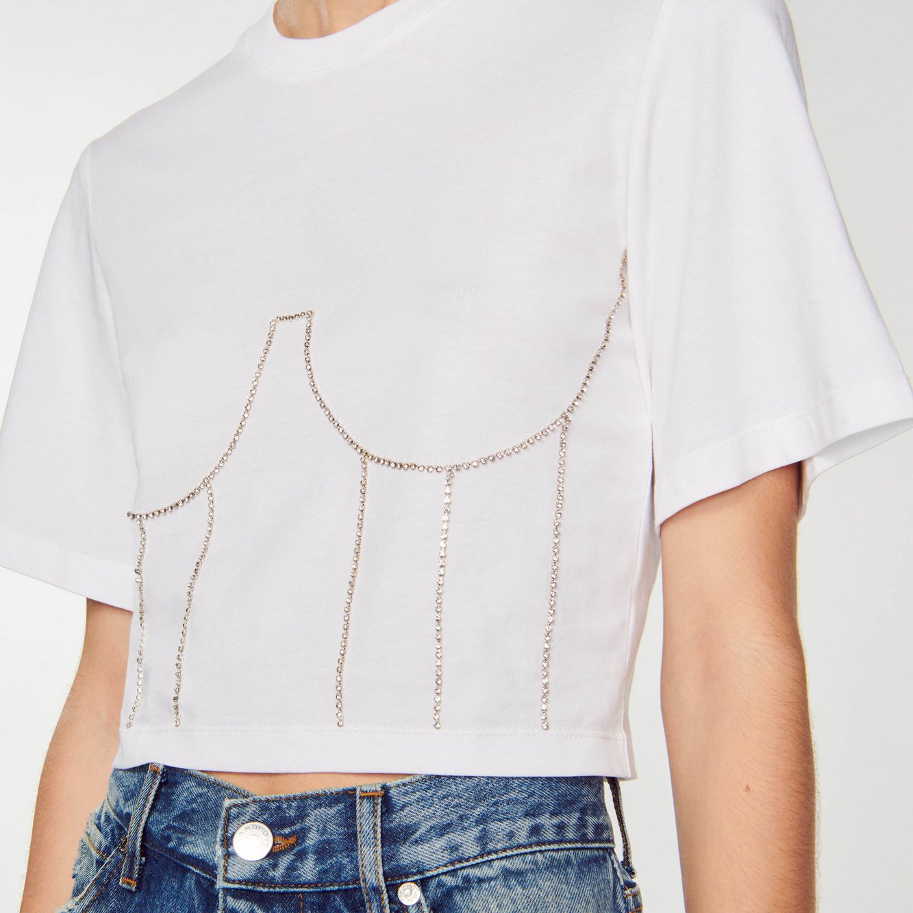 Tee-shirt effet bustier à strass Sandro seconde main