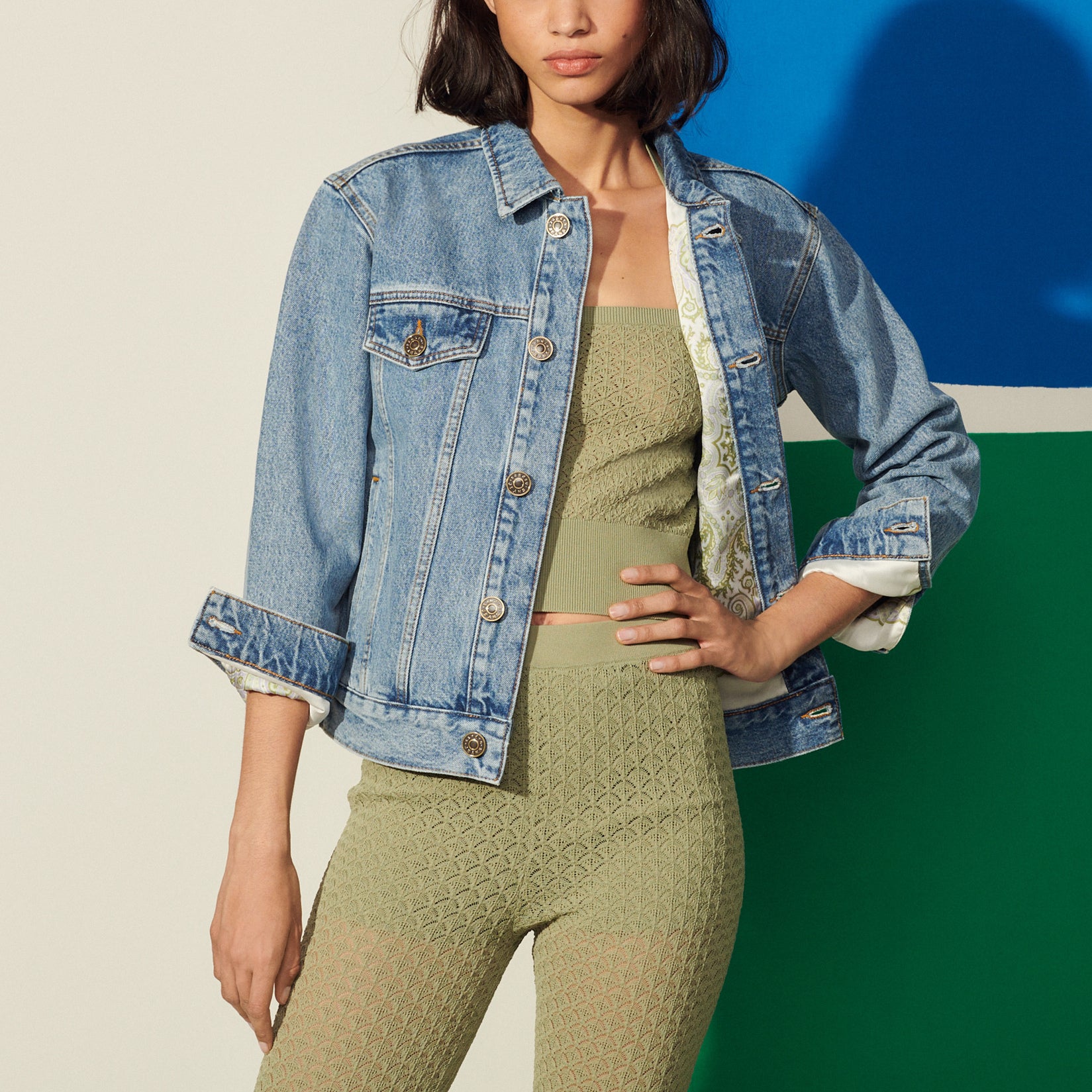 Veste en Jean à doublure imprimée Sandro seconde main