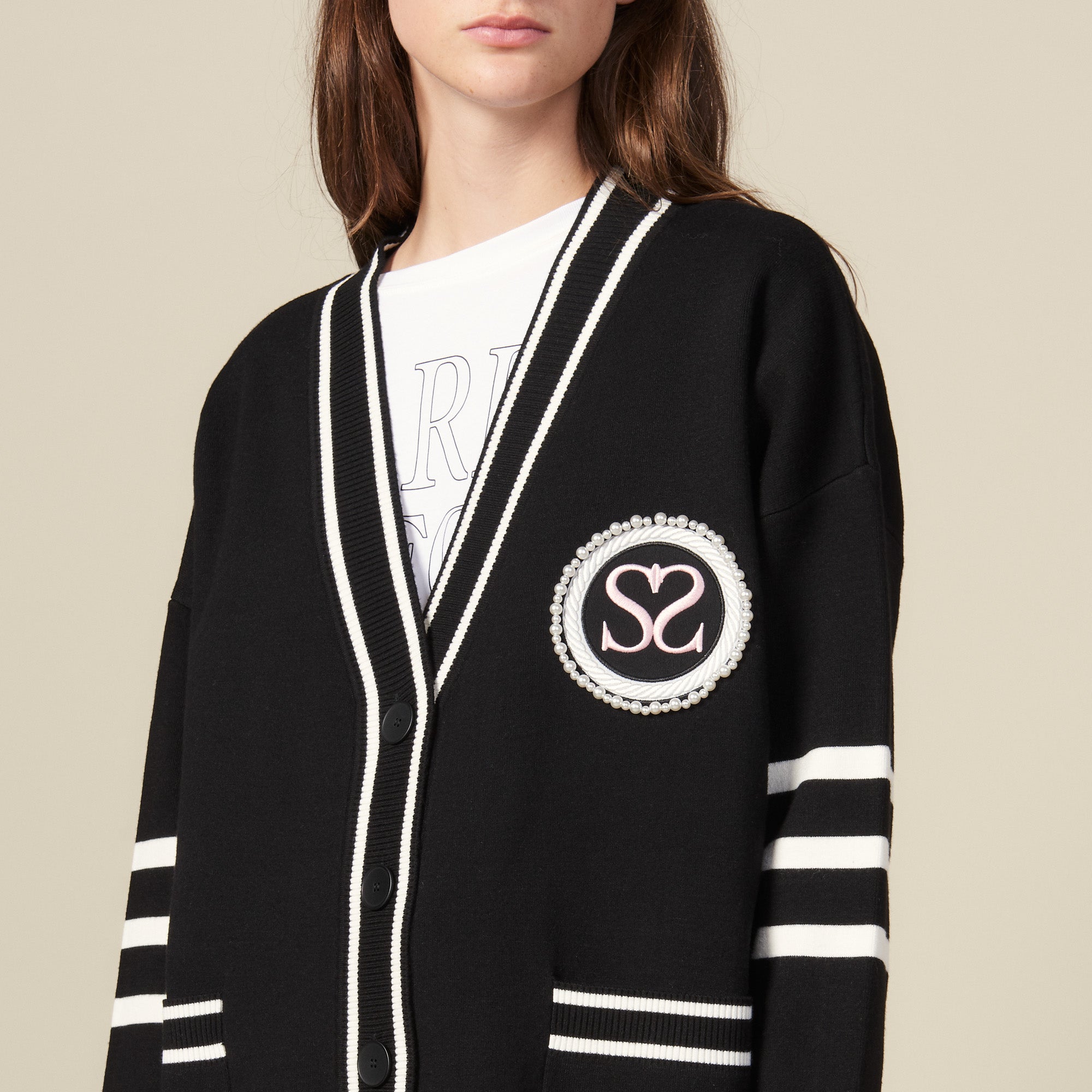 Cardi-coat à rayures contrastantes Sandro seconde main