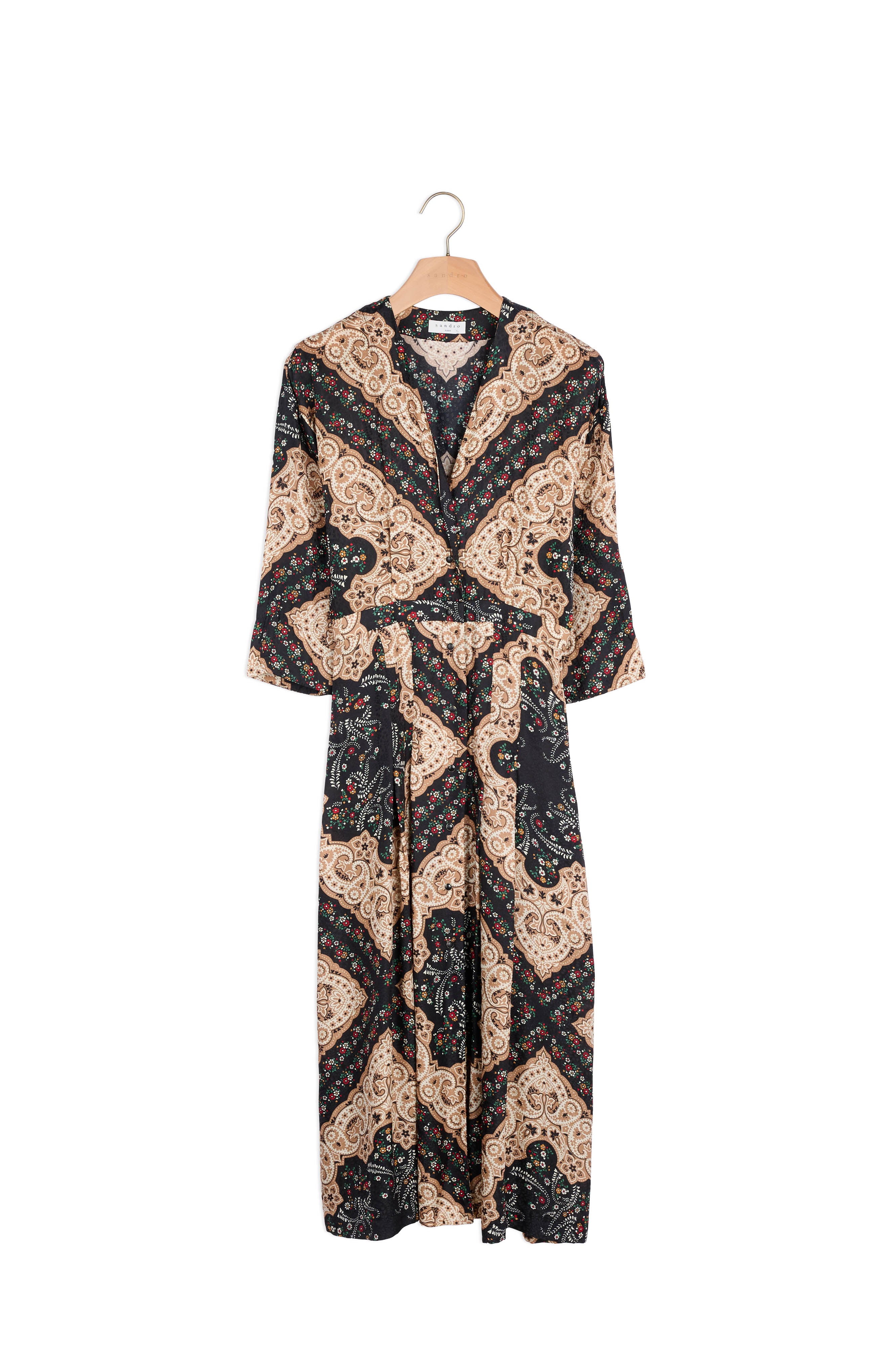 Robe midi décolletée en imprimé placé Sandro seconde main