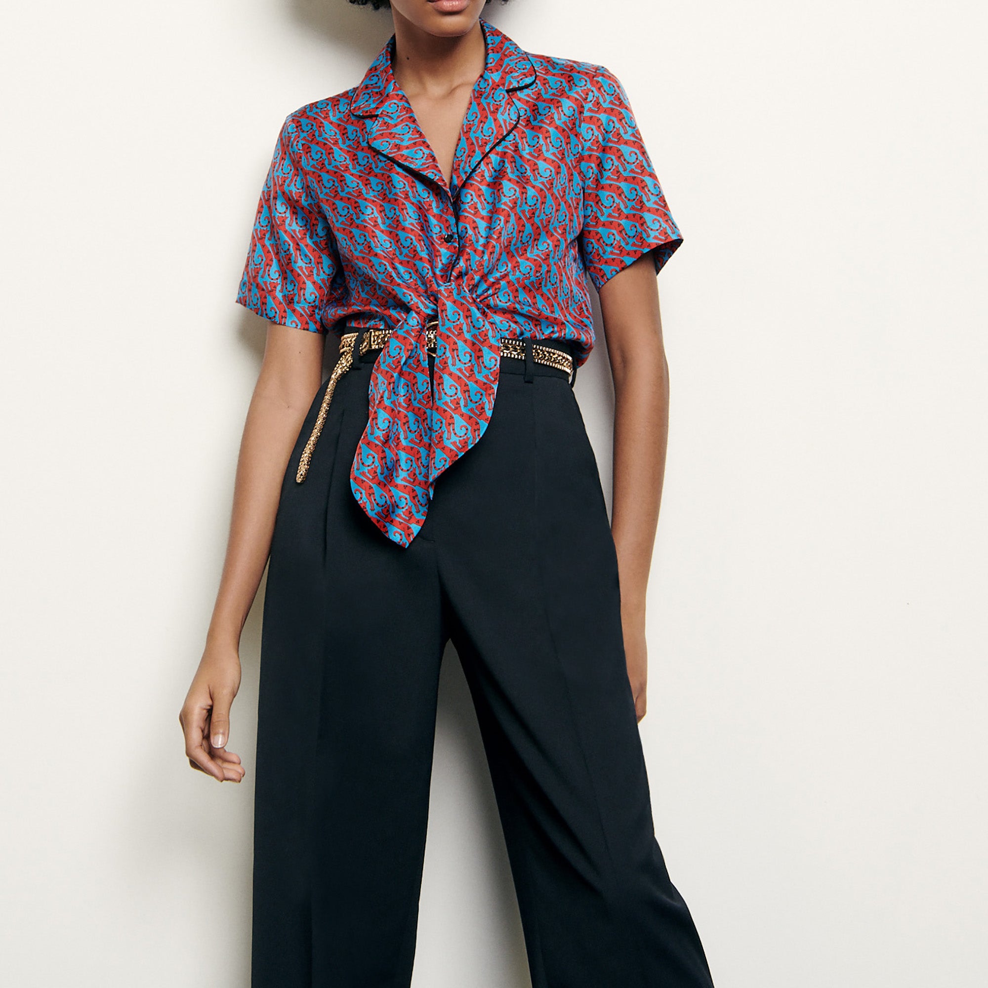 Chemise pyjama en soie imprimée Sandro seconde main