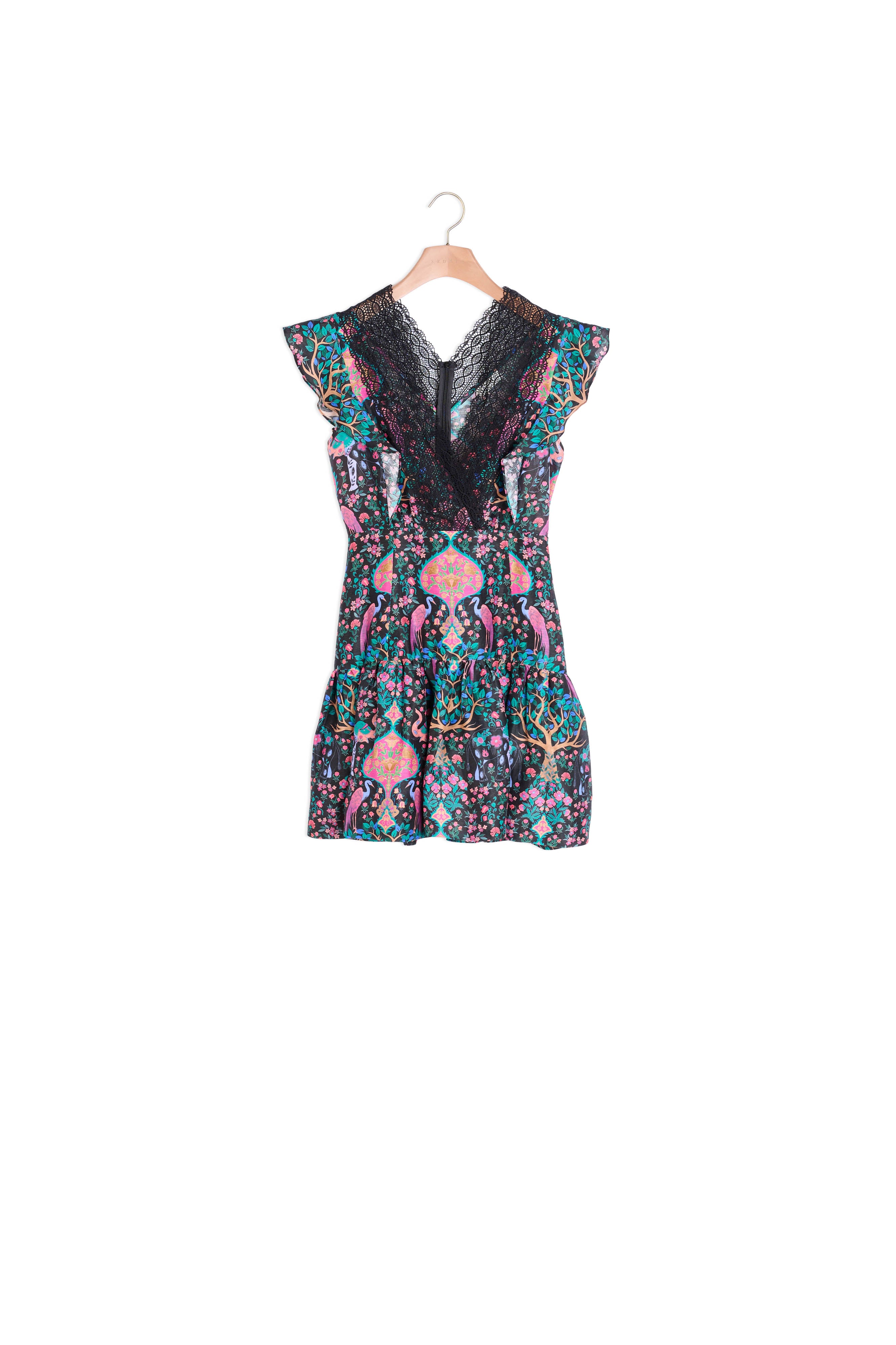 Robe courte imprimée avec dentelle Sandro seconde main