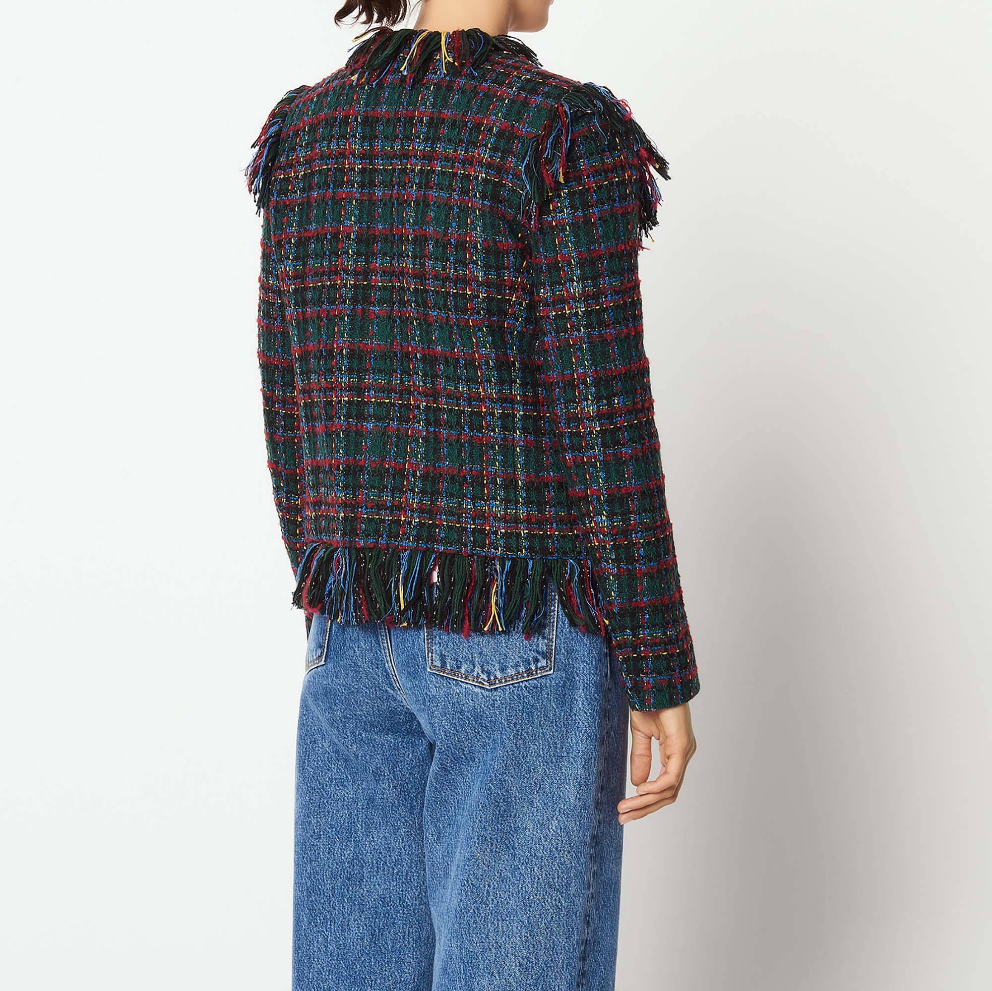 Veste à carreaux en tweed frangé Sandro seconde main