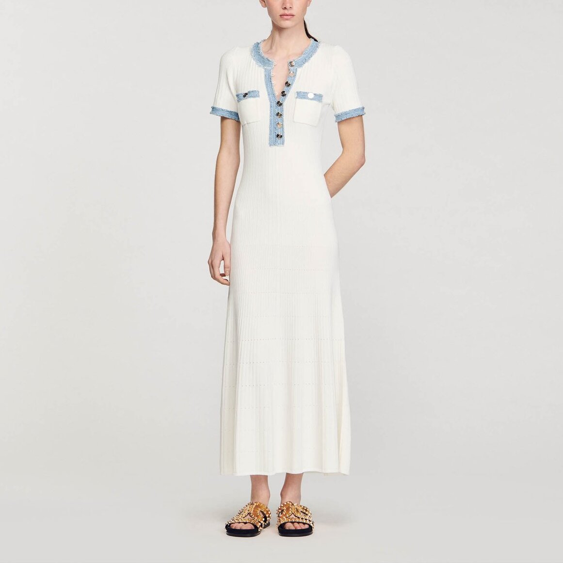 Robe midi en Maille et denim Sandro seconde main