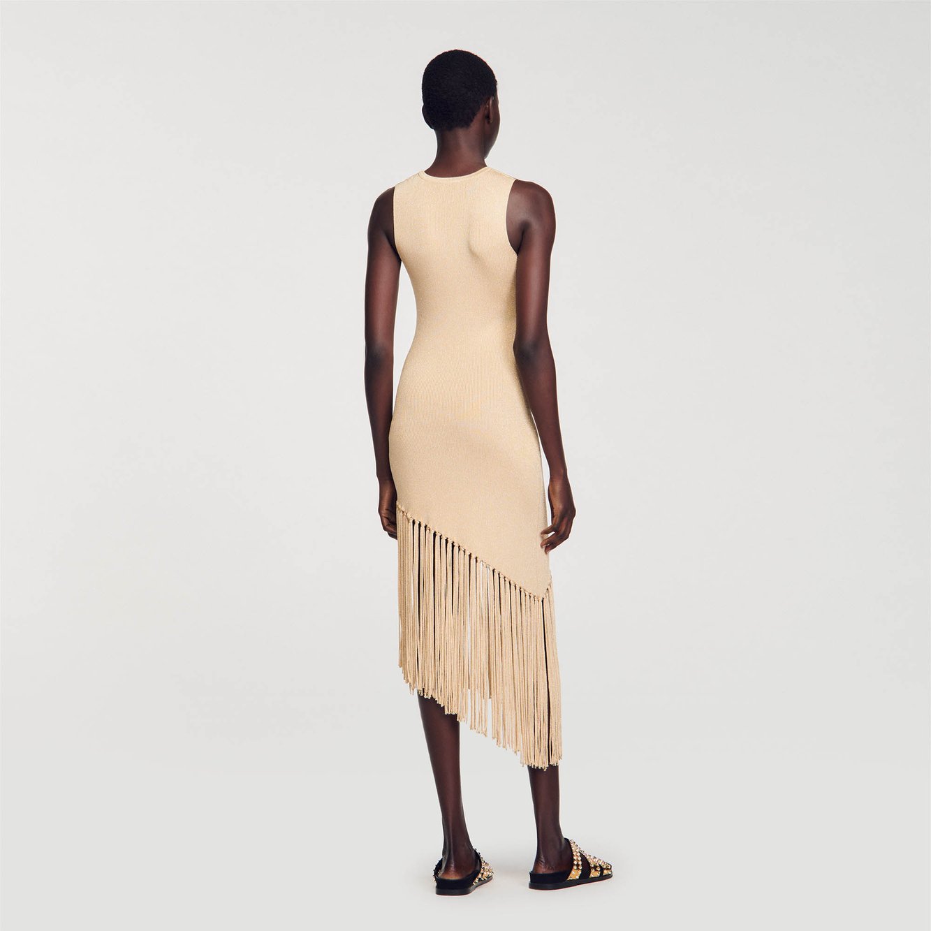 Robe longue asymétrique à franges Sandro seconde main